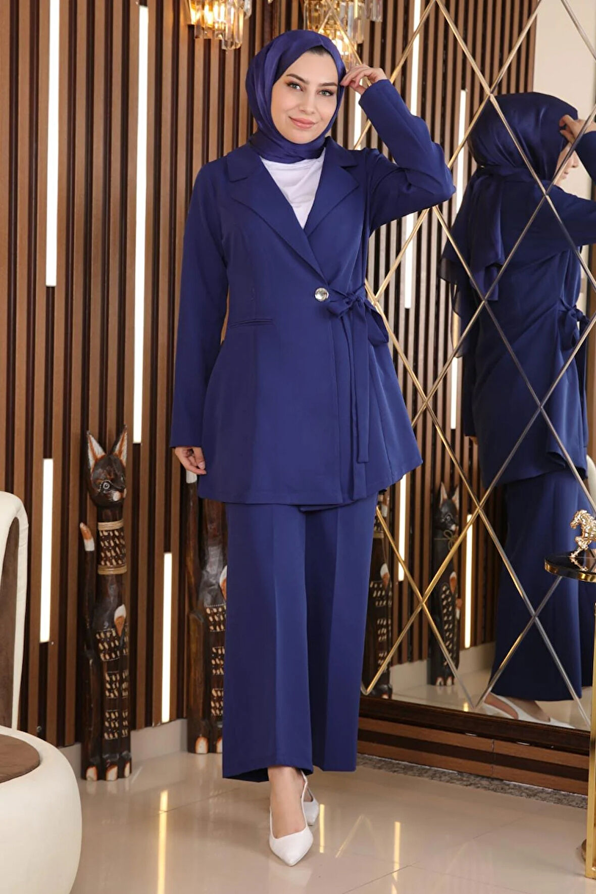 Kuşak Detaylı Takım İndigo MSW19106-2