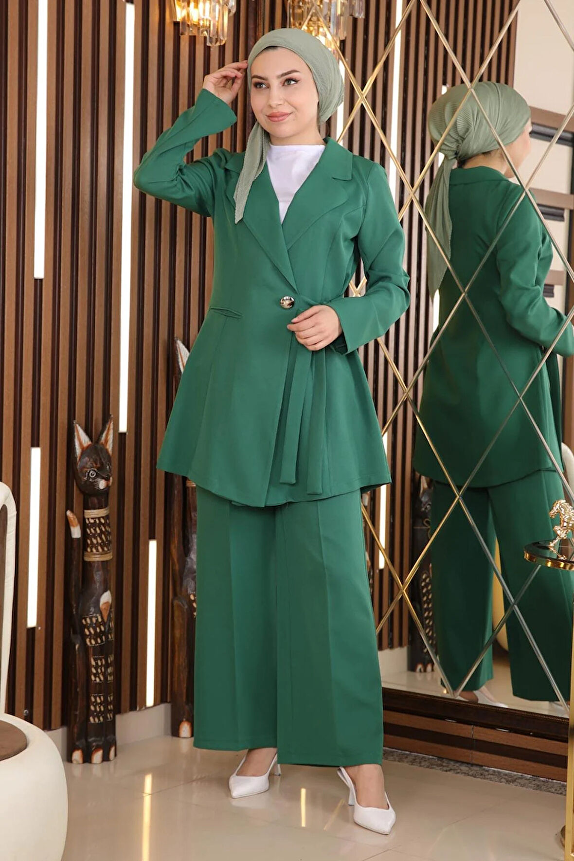 Kuşak Detaylı Takım Zümrüt MSW19106-4