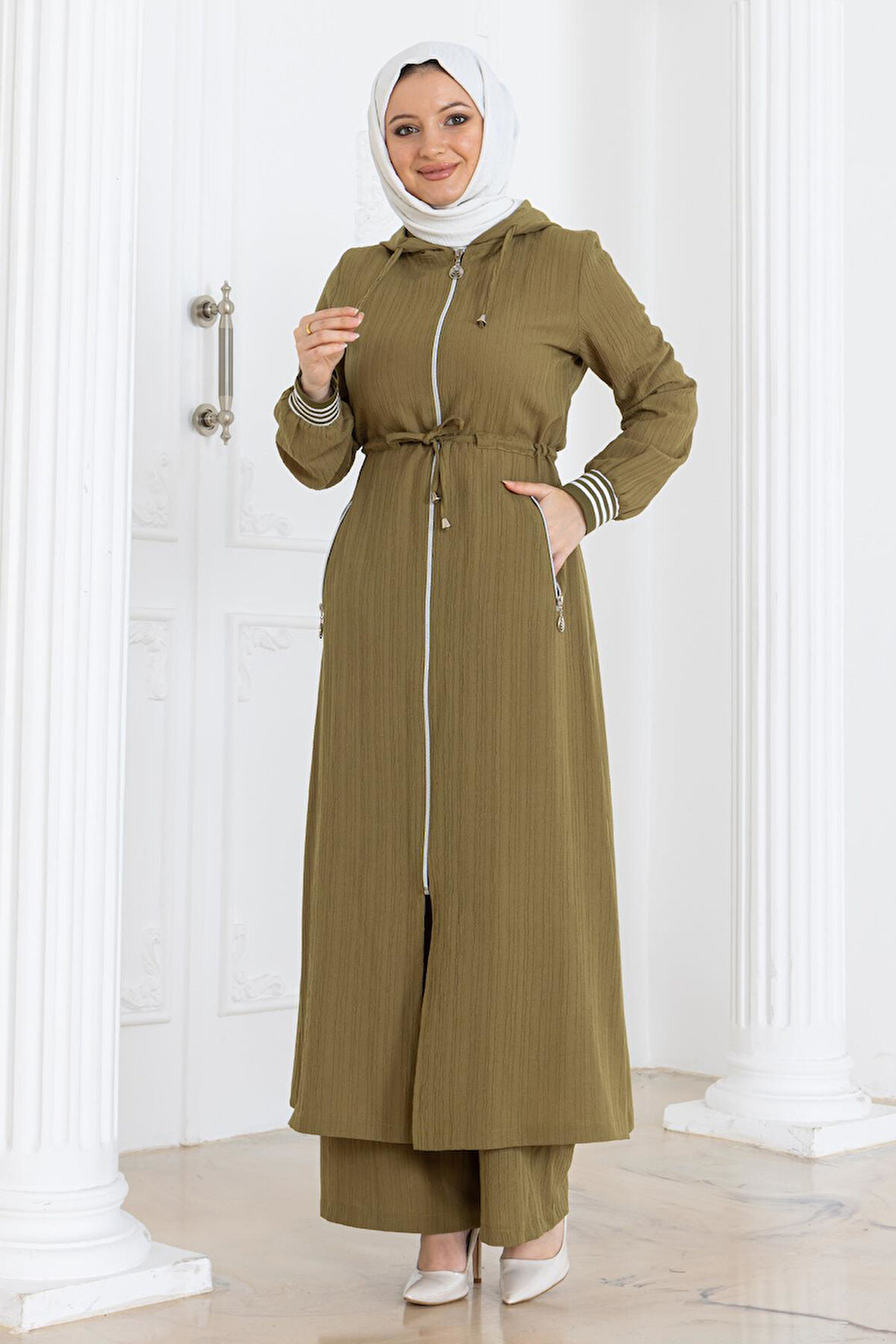 Beli Bağcıklı Kapşonlu Takım Haki 19236