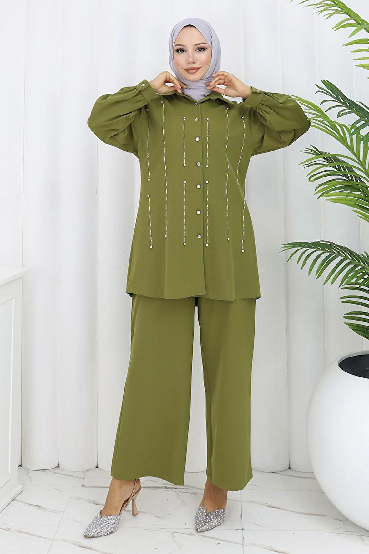 Taş Detaylı Takım Haki 19266