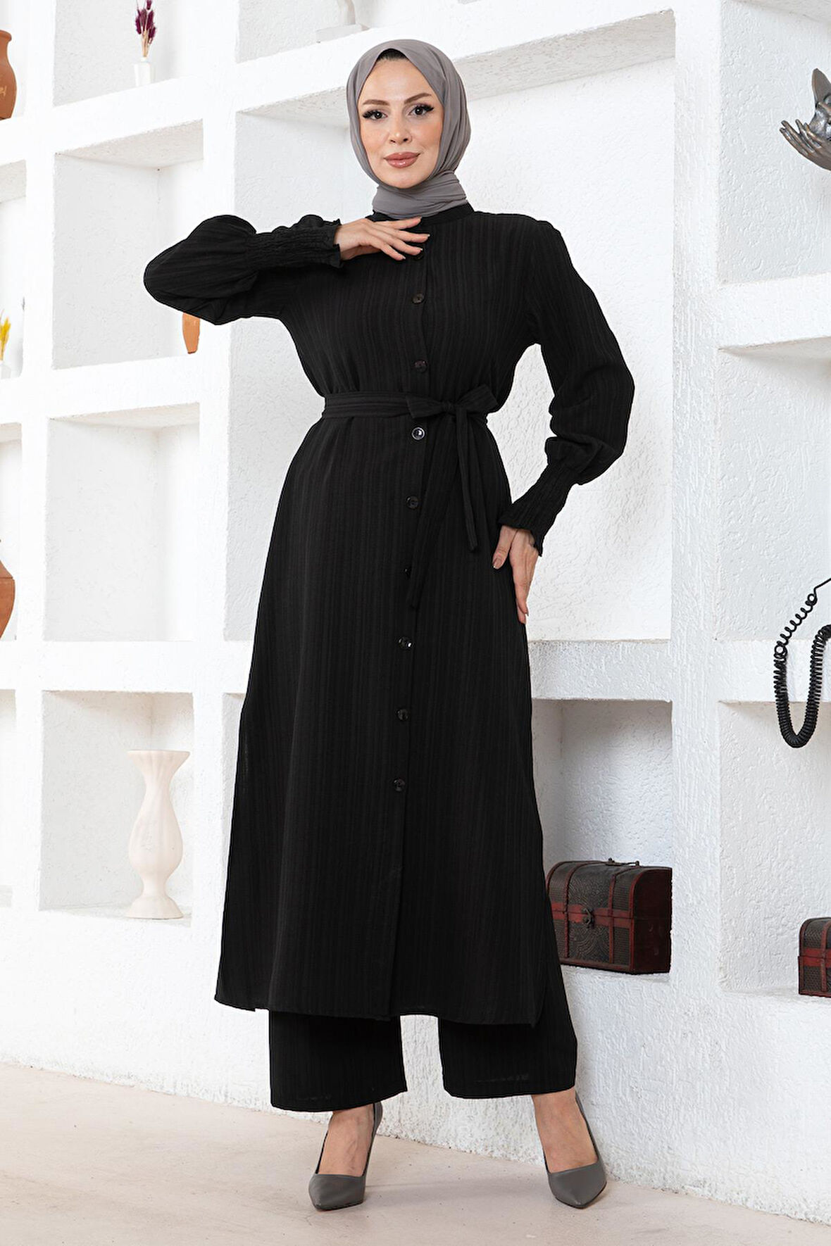 Yırtmaç Detaylı Takım Siyah MSW19233-1