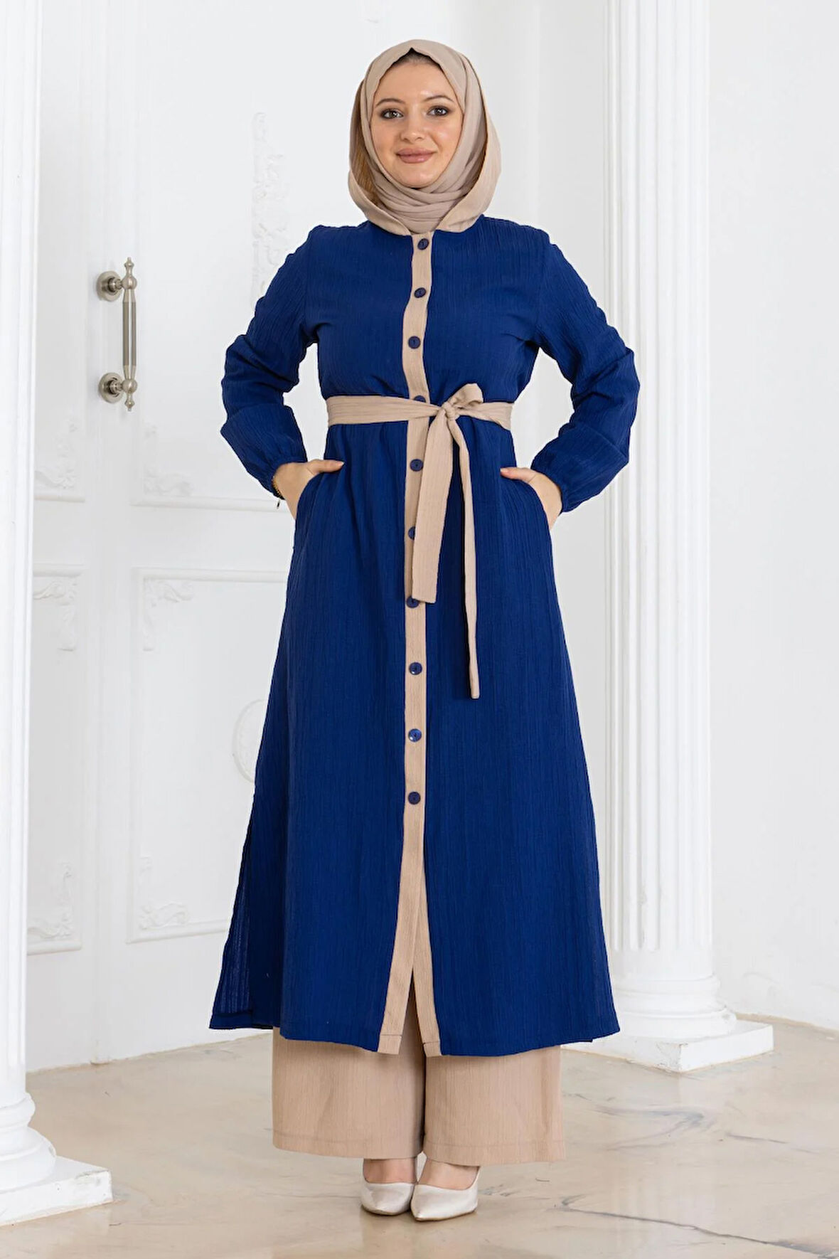 Kapşonlu Düğmeli Takım İndigo MSW19238-3