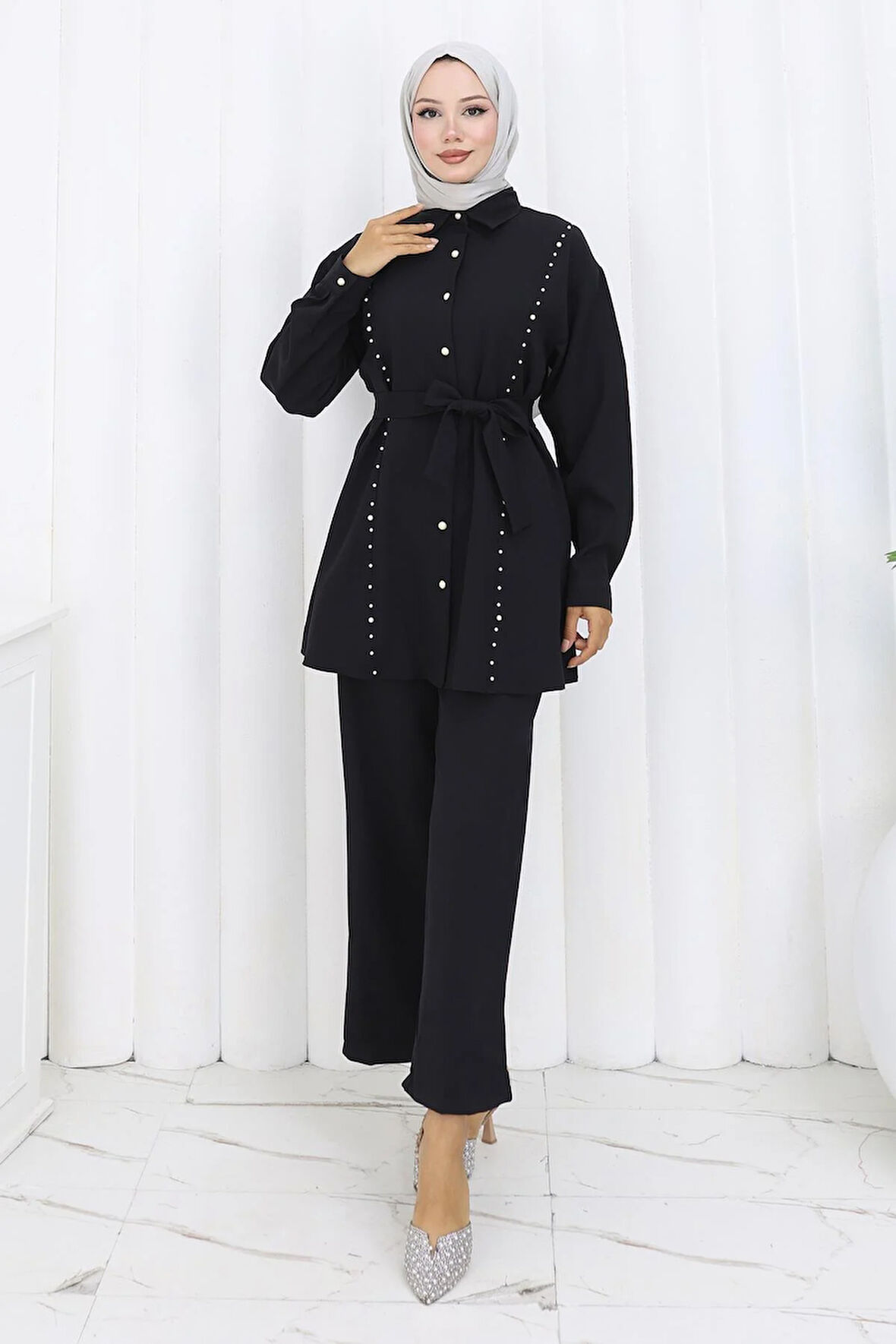 İncili Kuşaklı İkili Takım Siyah 19265