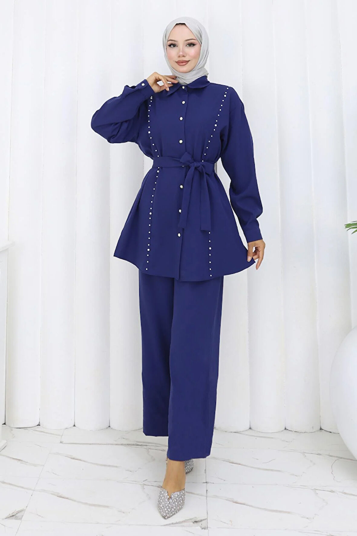 İncili Kuşaklı İkili Takım İndigo 19265