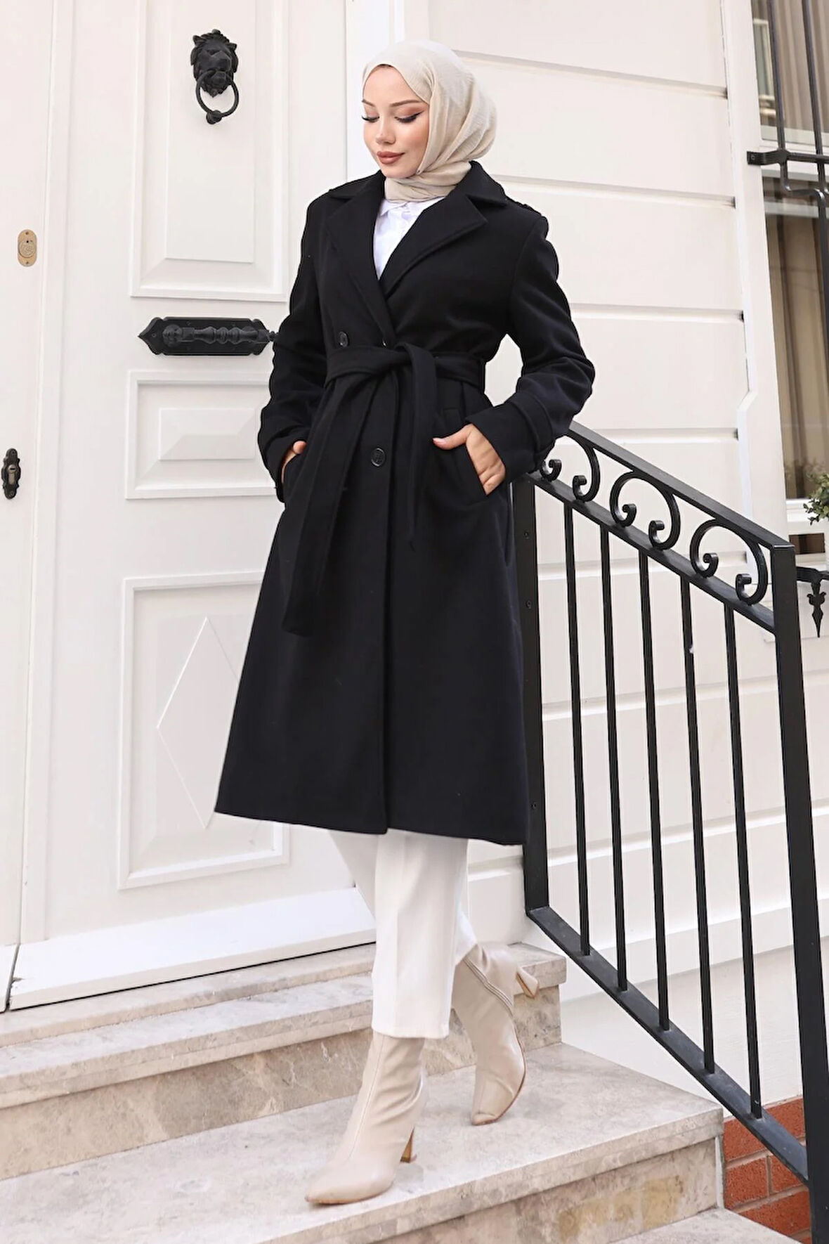 Kuşaklı Kaşe Kaban Siyah 19271