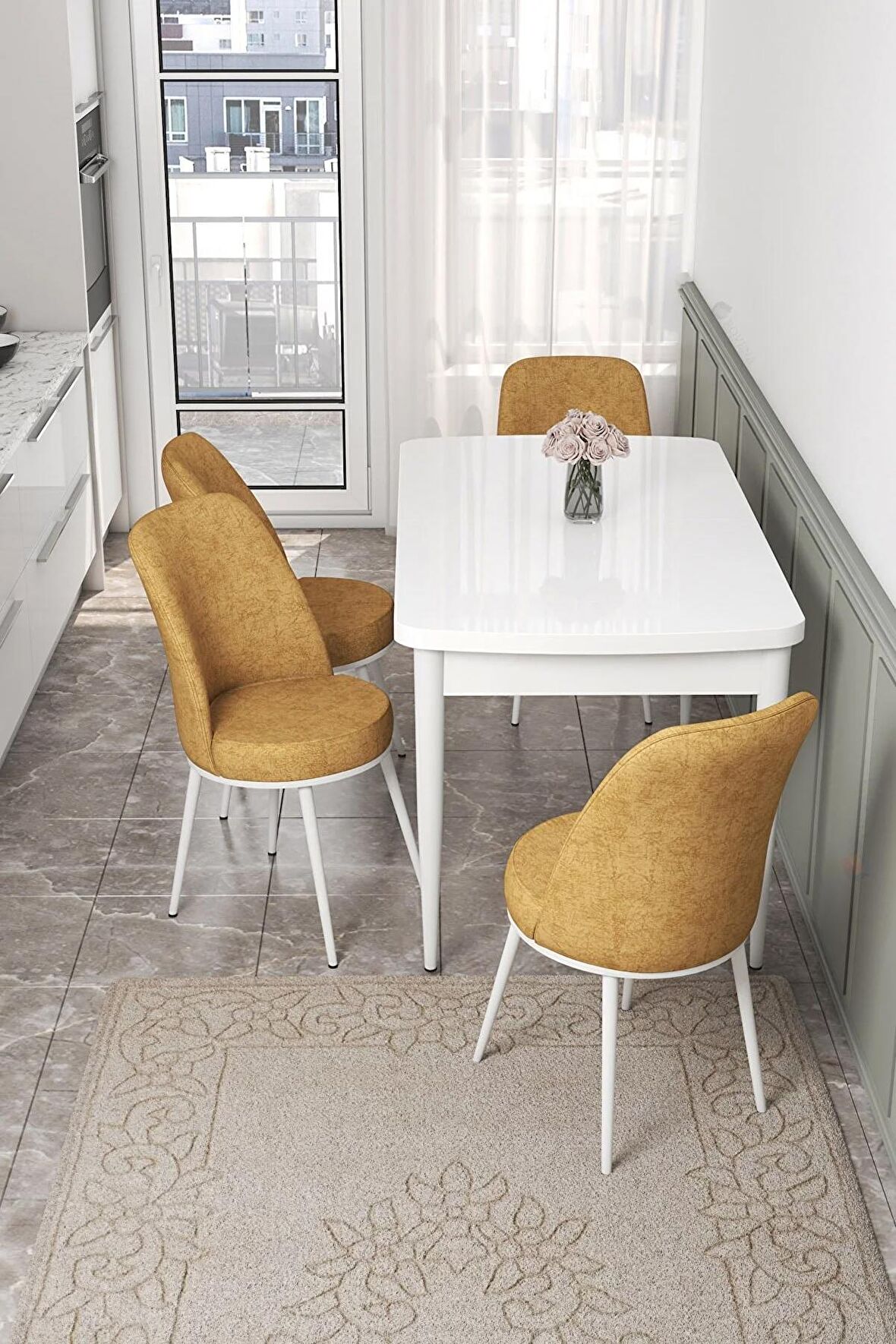 Rovena Bade Beyaz 70x114 Açılabilir Mdf Yemek Odası Takımı 4 Adet Sandalye