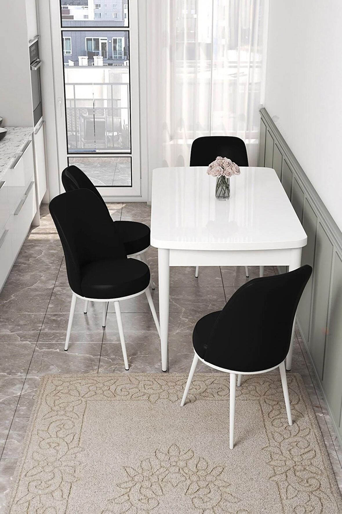 Rovena Bade Beyaz 70x114 Açılabilir Mdf Yemek Odası Takımı 4 Adet Sandalye