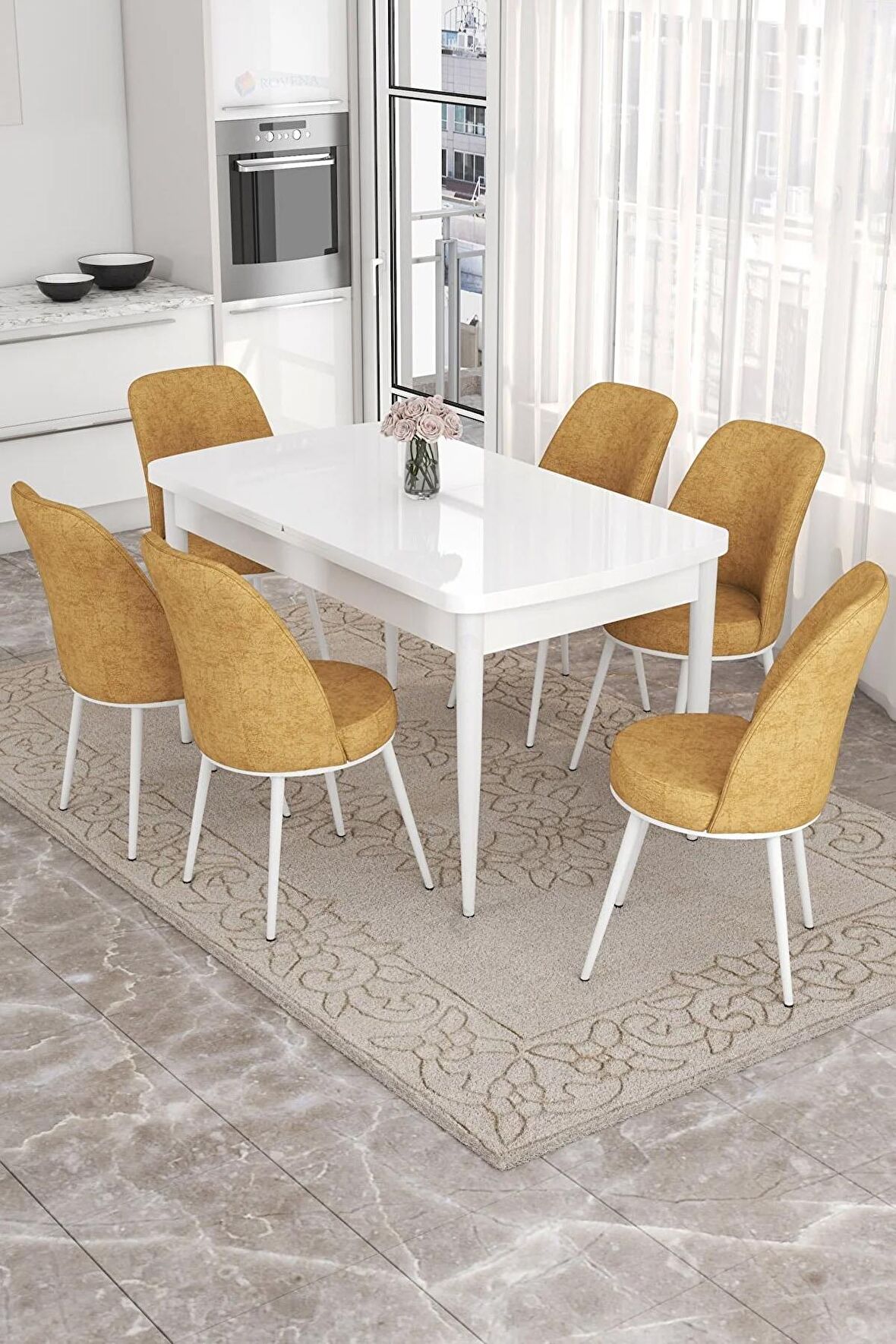 Rovena Bade Beyaz 70x114 Açılabilir Mdf Yemek Odası Takımı 6 Adet Sandalye