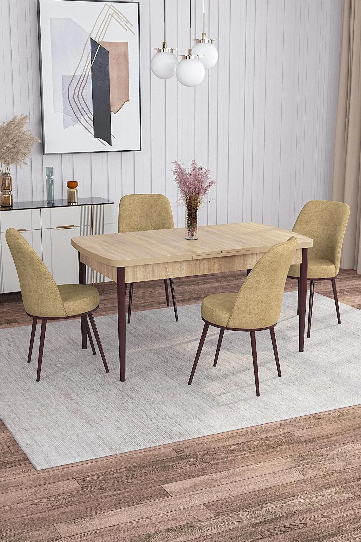 Rovena Bade Meşe 70x114 Açılabilir Mdf Yemek Odası Takımı 4 Adet Sandalye
