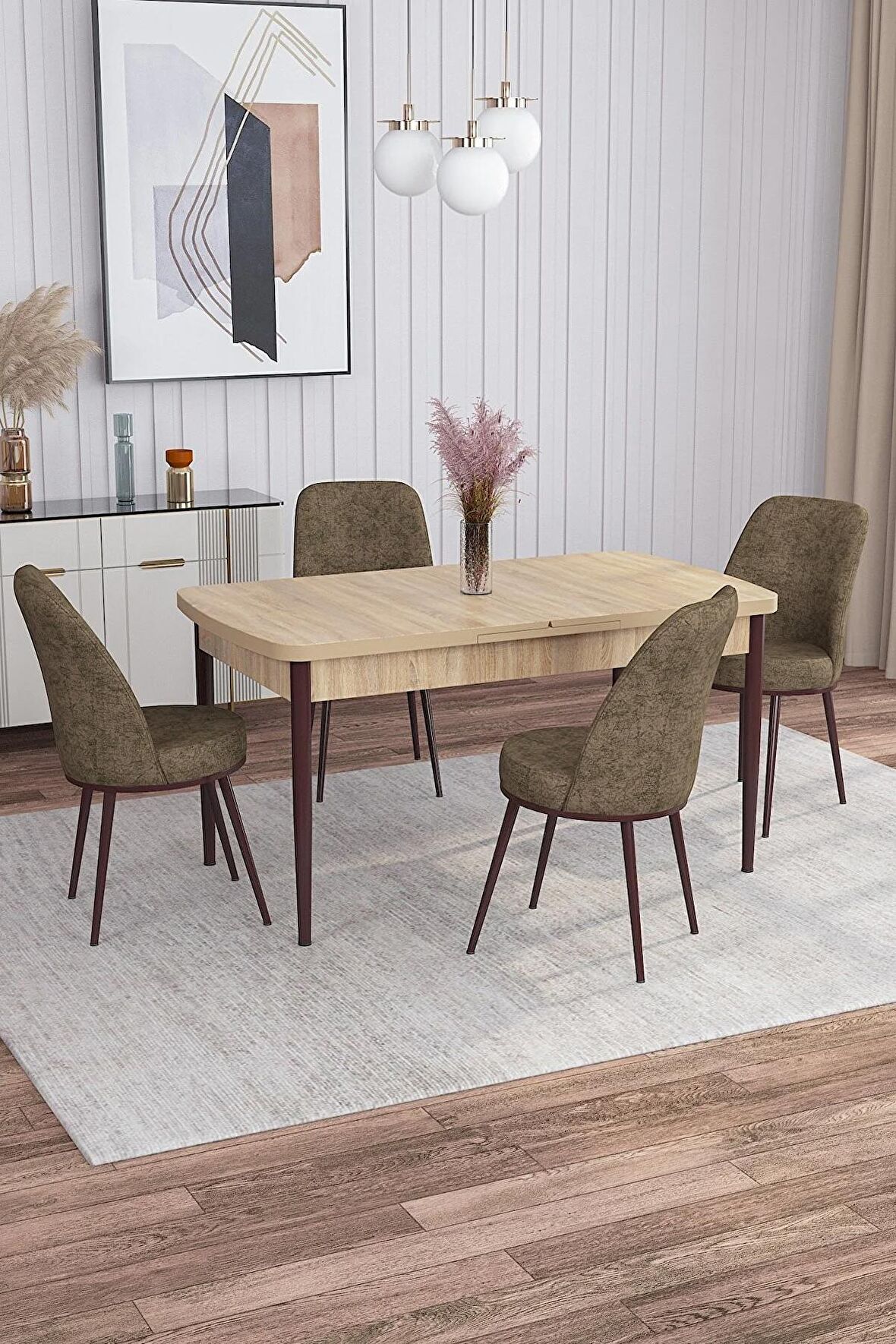 Rovena Bade Meşe 70x114 Açılabilir Mdf Yemek Odası Takımı 4 Adet Sandalye
