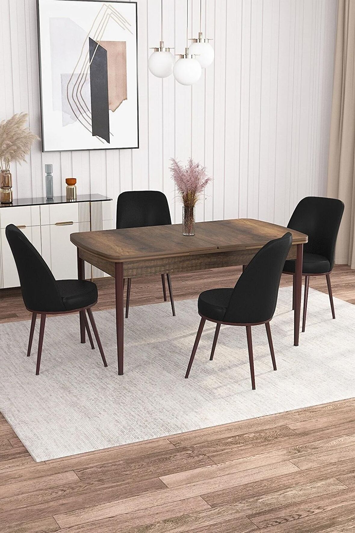 Rovena Bade Barok 70x114 Açılabilir Mdf Yemek Odası Takımı 4 Adet Sandalye