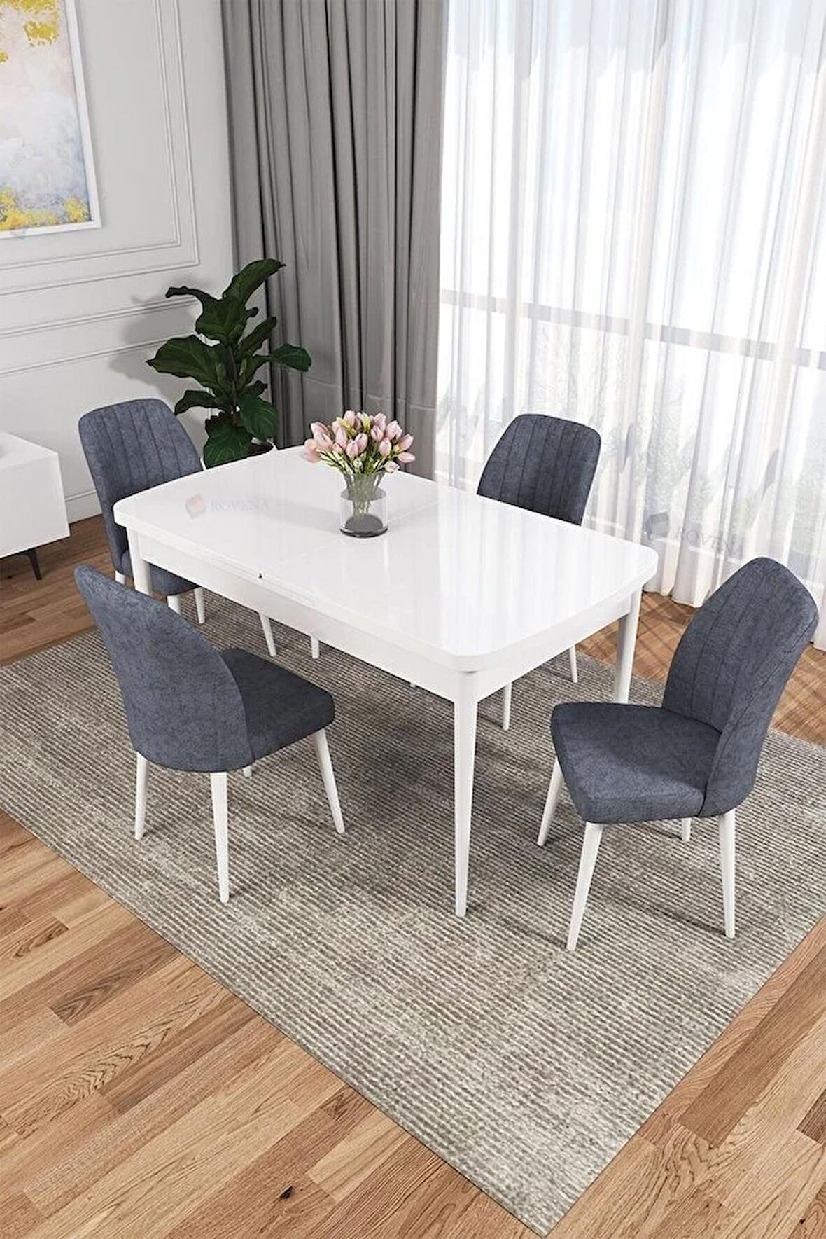 Rovena Lora Beyaz 70x114 Açılabilir Mdf Yemek Odası Takımı 4 Adet Sandalye