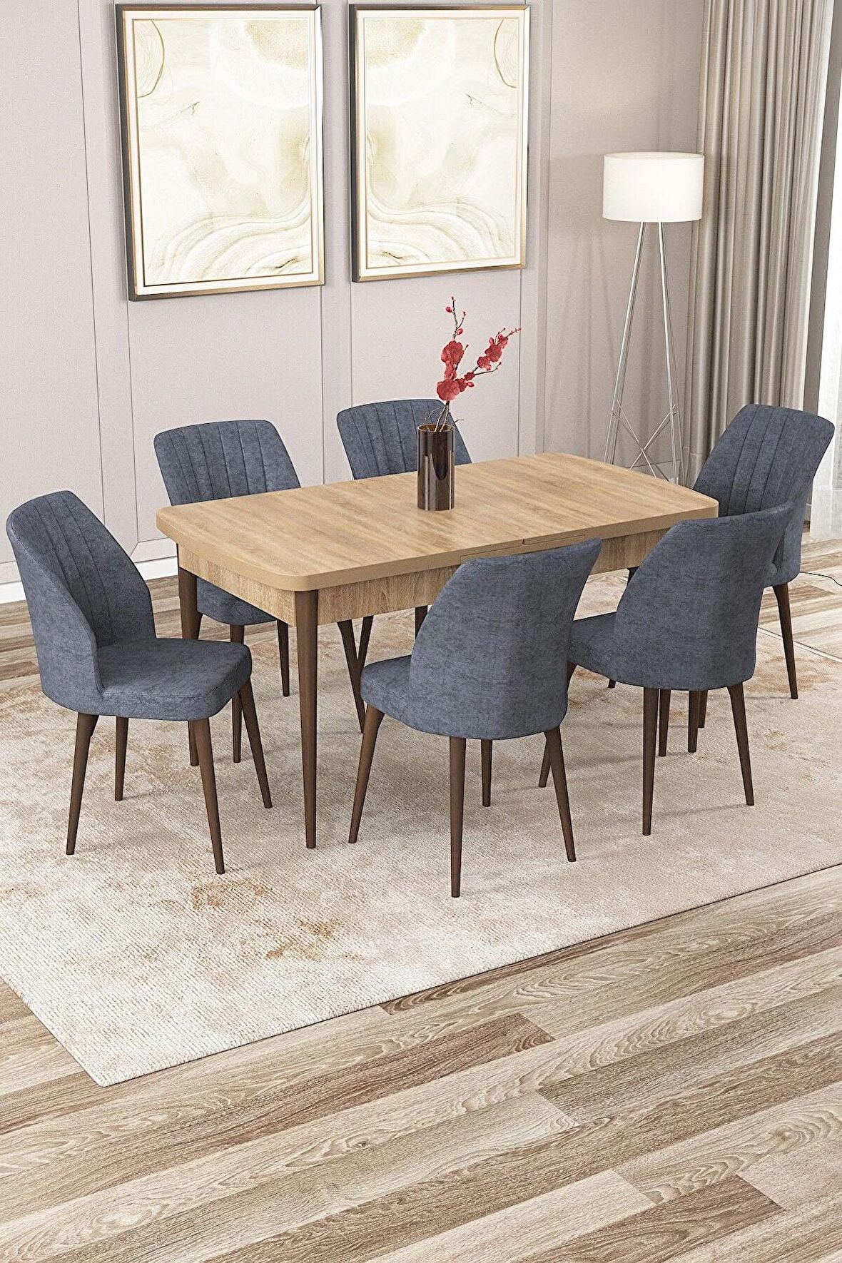 Rovena Lora Meşe 70x114 Açılabilir Mdf Yemek Odası Takımı 6 Adet Sandalye