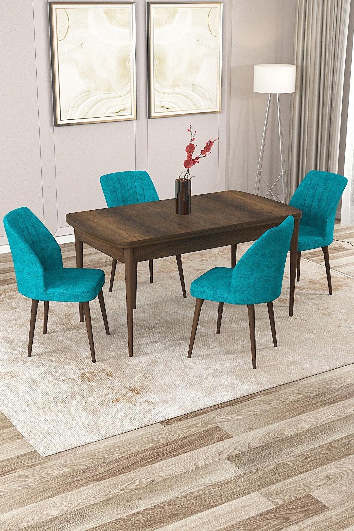 Rovena Lora Barok 70x114 Açılabilir Mdf Yemek Odası Takımı 4 Adet Sandalye