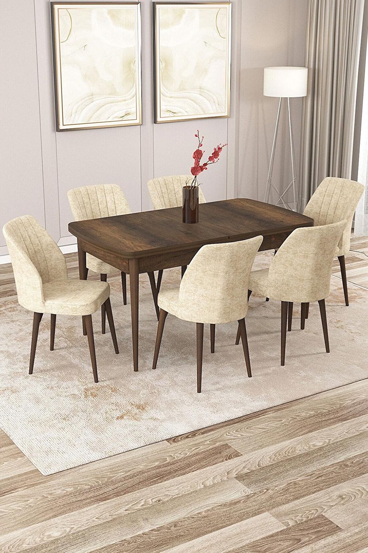 Rovena Lora Barok 70x114 Açılabilir Mdf Yemek Odası Takımı 6 Adet Sandalye