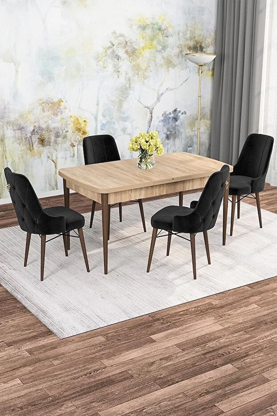Rovena Rose Meşe 70x114 Açılabilir Mdf Mutfak Masası Takımı 4 Adet Sandalye