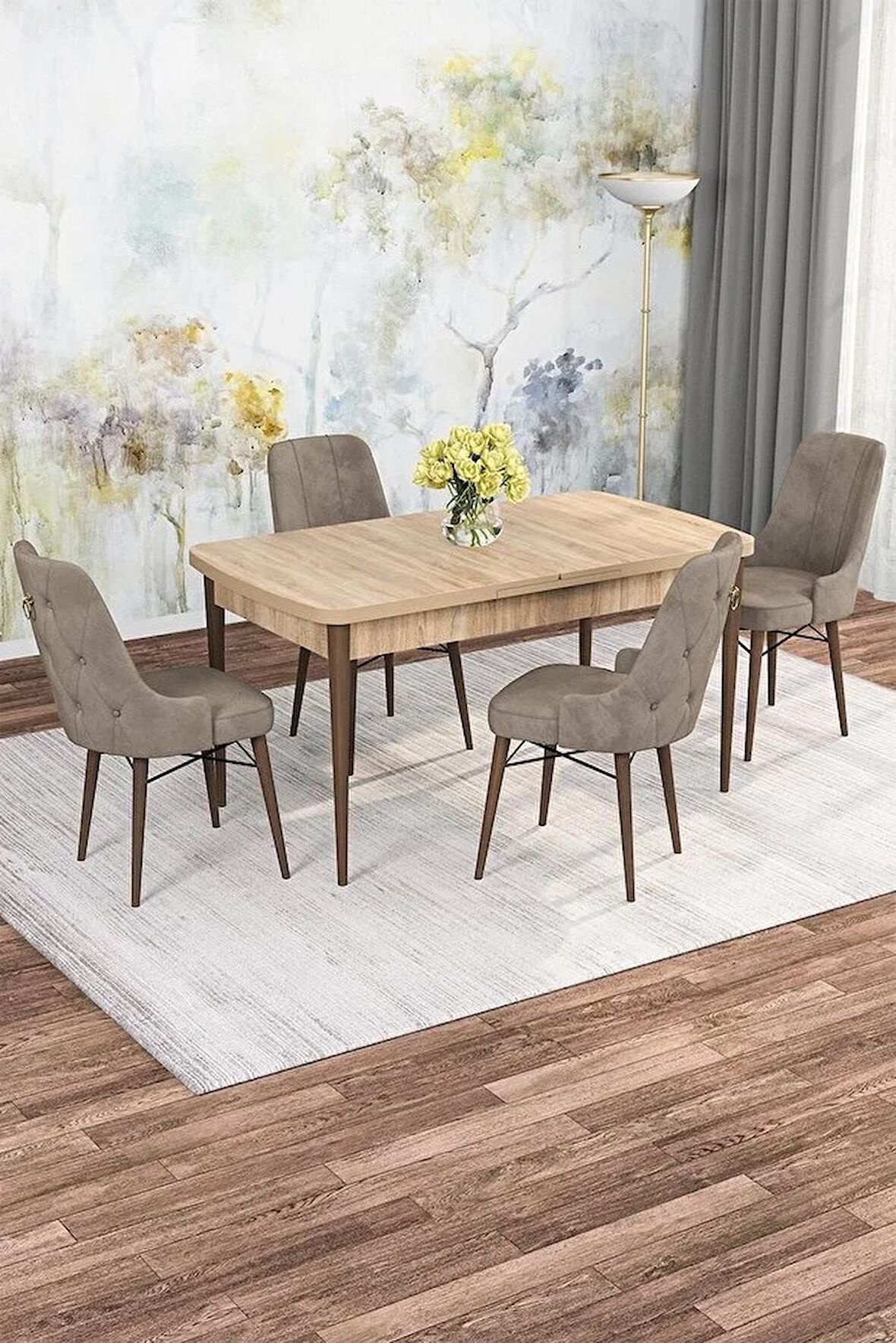 Rovena Rose Meşe 70x114 Açılabilir Mdf Mutfak Masası Takımı 4 Adet Sandalye