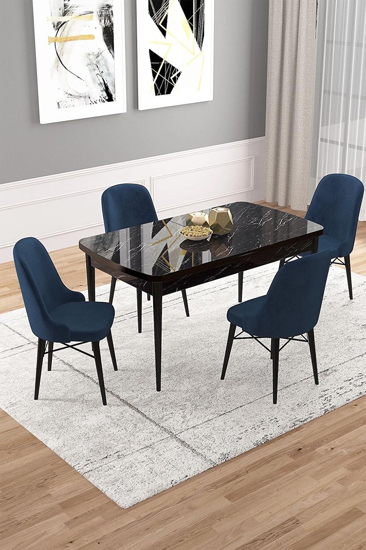 Rovena Rain Barok 70x114 Açılabilir Mdf Mutfak Masası Takımı 4 Adet Sandalye