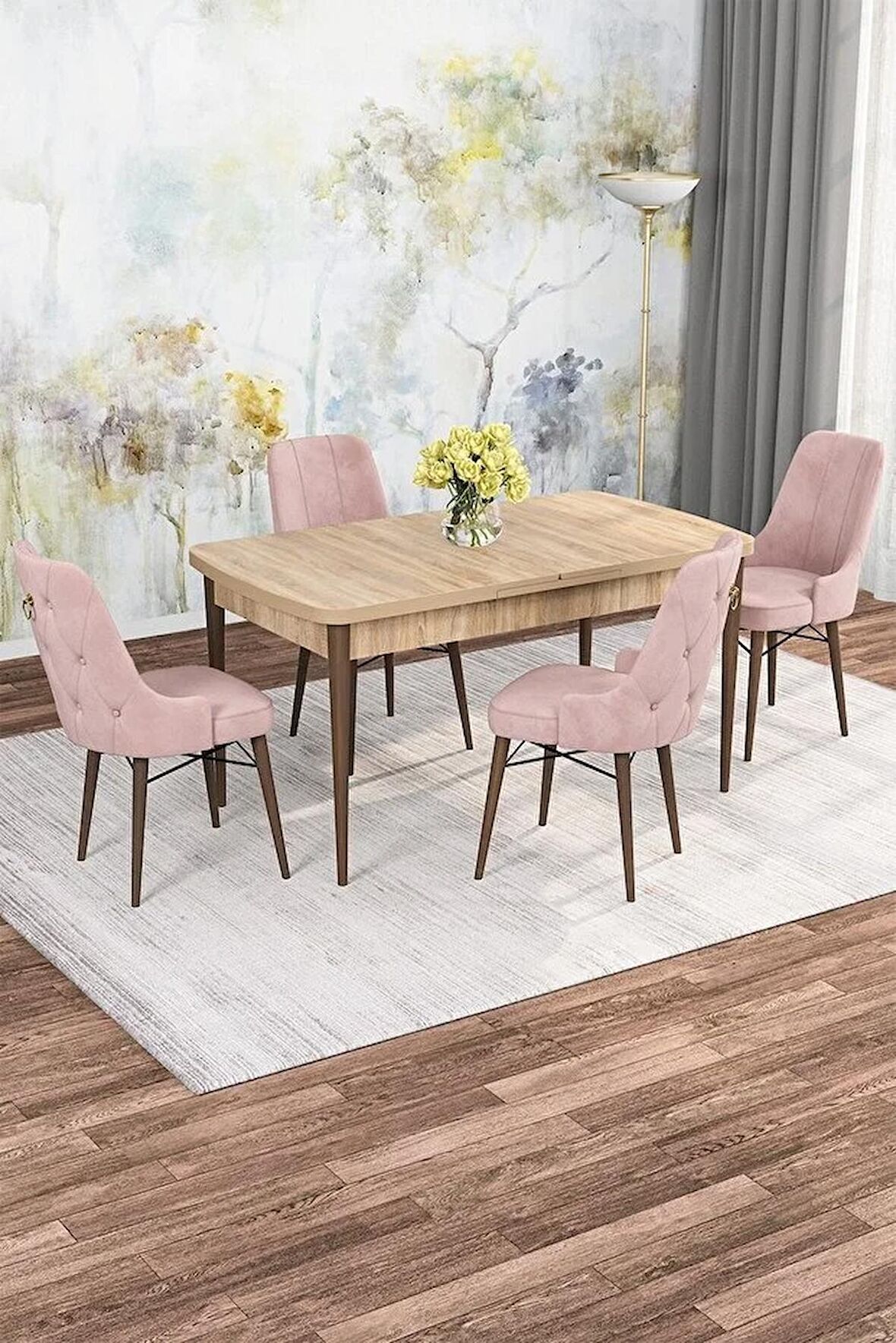 Rovena Gian Meşe 70x114 Açılabilir Suntalam Yemek Odası Takımı 4 Adet Sandalye