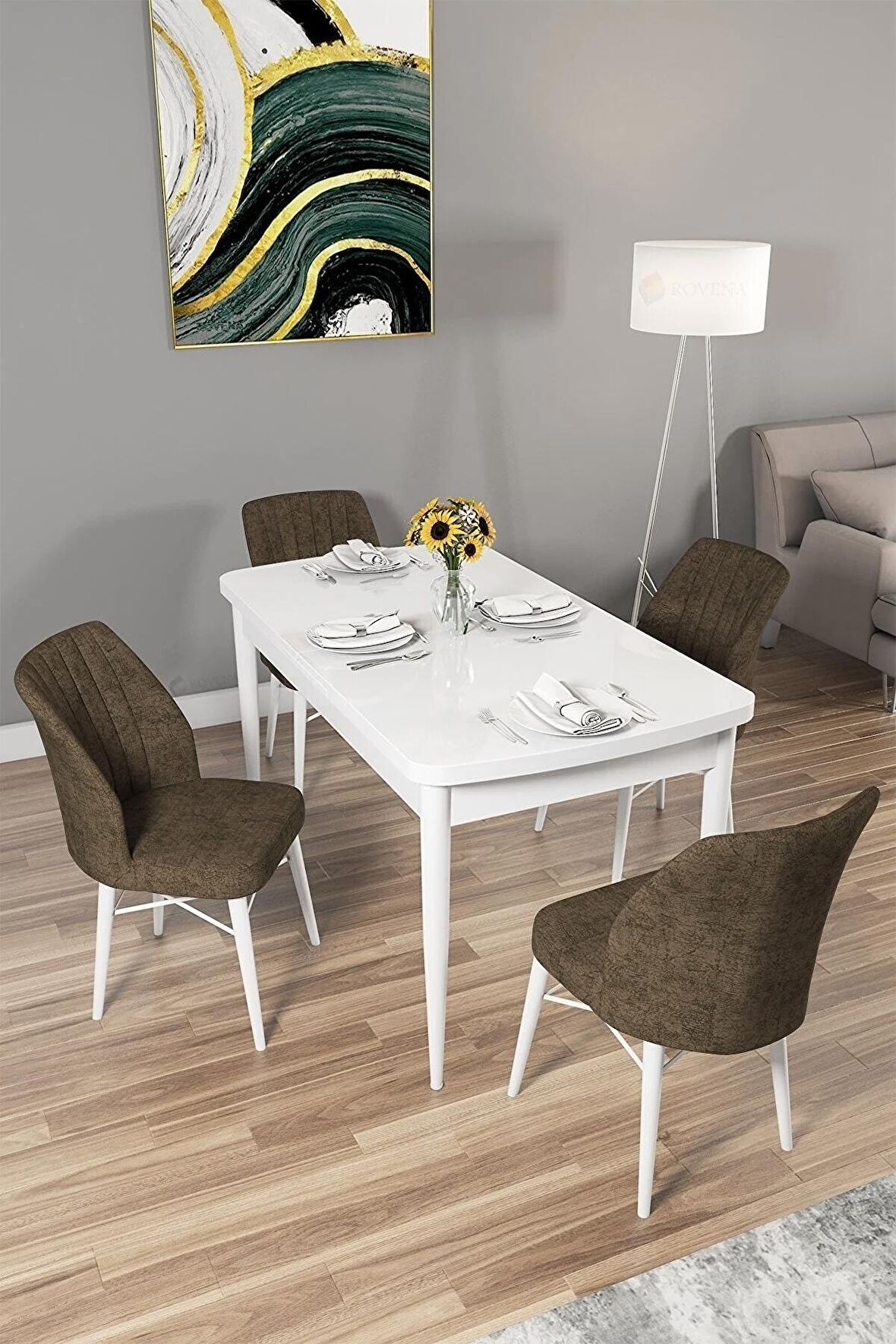 Rovena Alto Beyaz 70x114 Açılabilir Suntalam Yemek Odası Takımı 4 Adet Sandalye