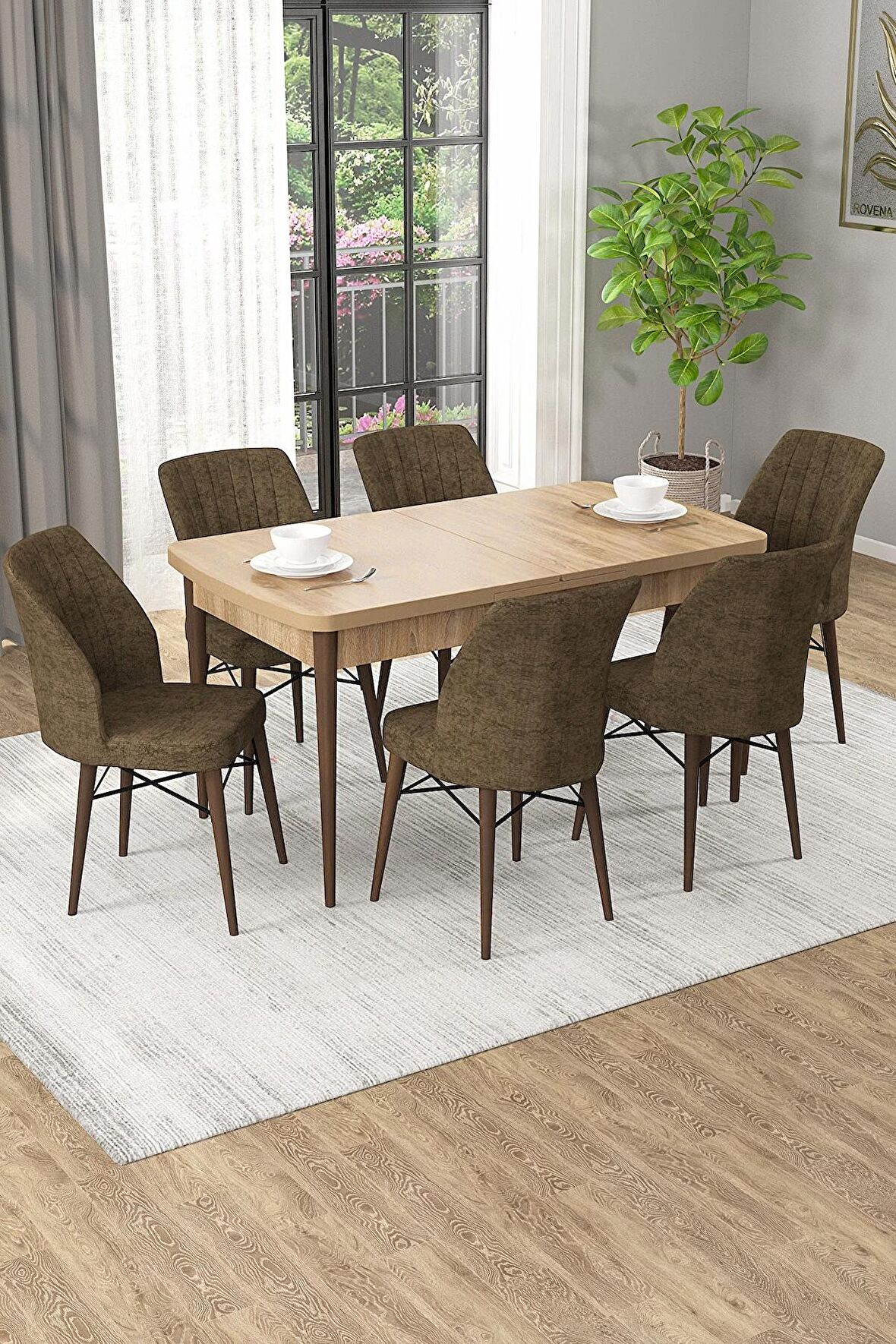 Rovena Alto Meşe 70x114 Açılabilir Suntalam Yemek Odası Takımı 6 Adet Sandalye