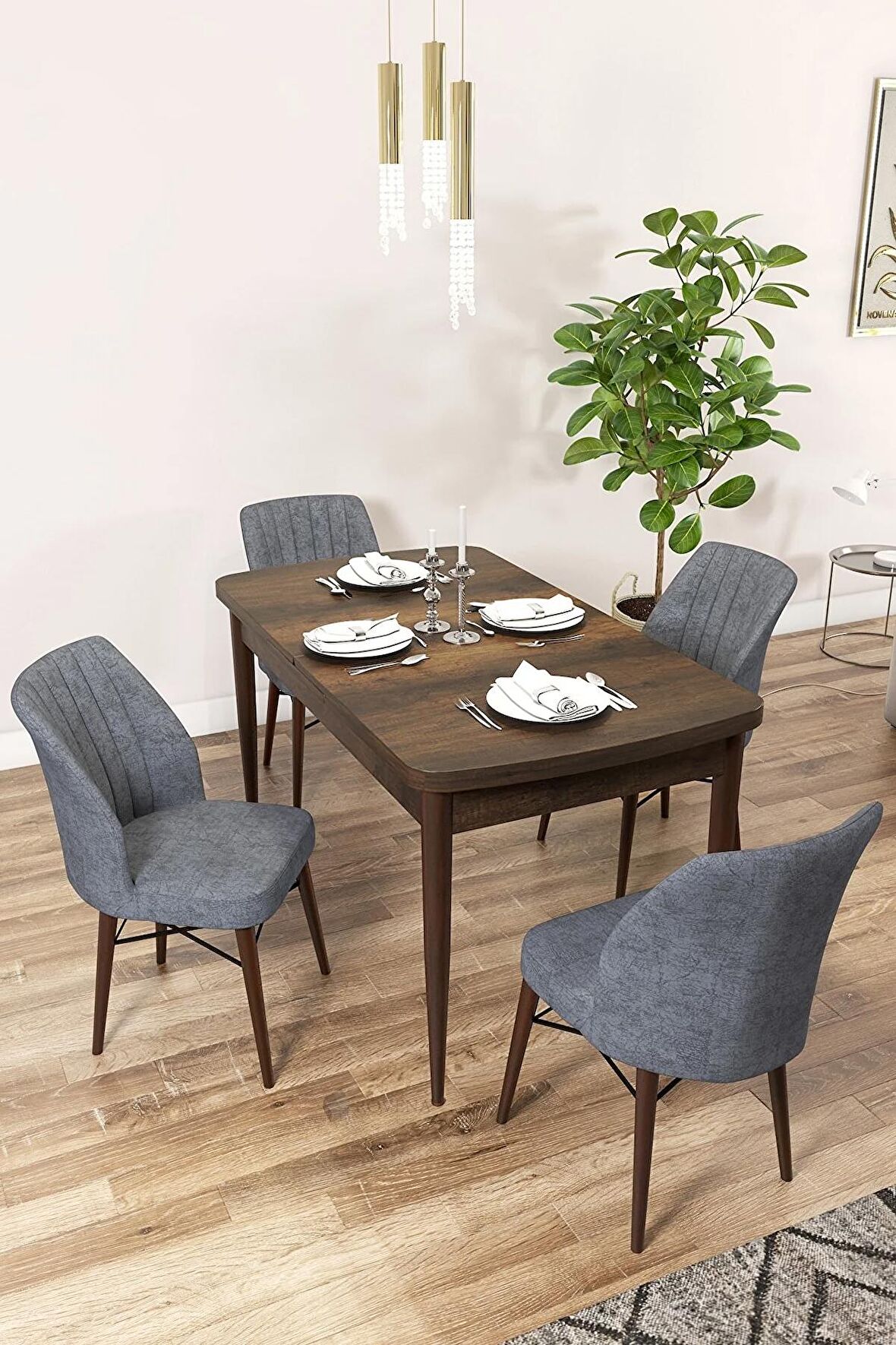 Rovena Alto Barok 70x114 Açılabilir Suntalam Yemek Odası Takımı 4 Adet Sandalye