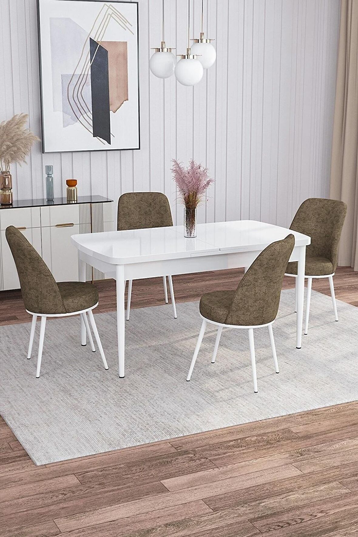 Rovena Sona Beyaz 70x114 Açılabilir Suntalam Yemek Odası Takımı 4 Adet Sandalye