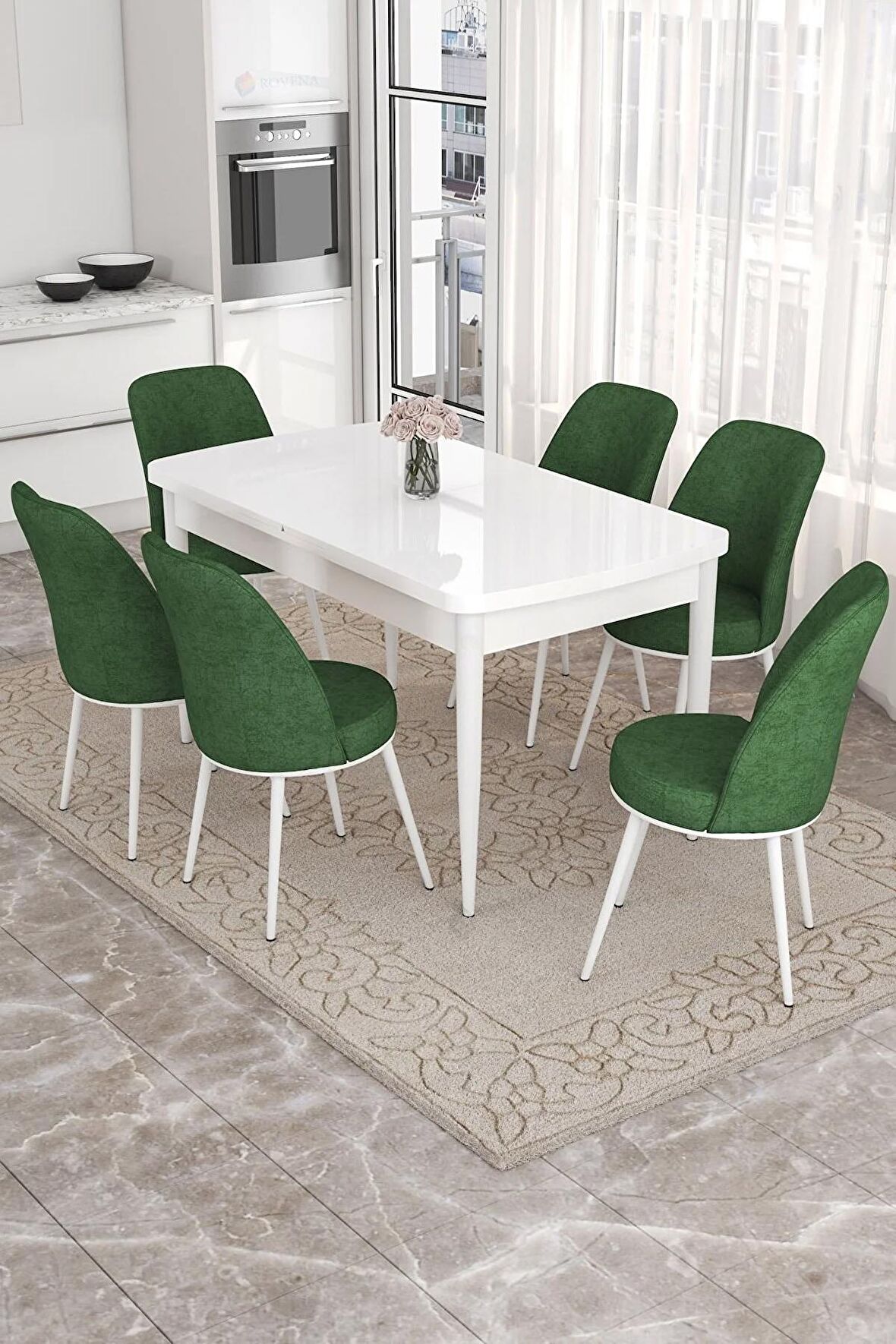 Rovena Sona Beyaz 70x114 Açılabilir Suntalam Yemek Odası Takımı 6 Adet Sandalye