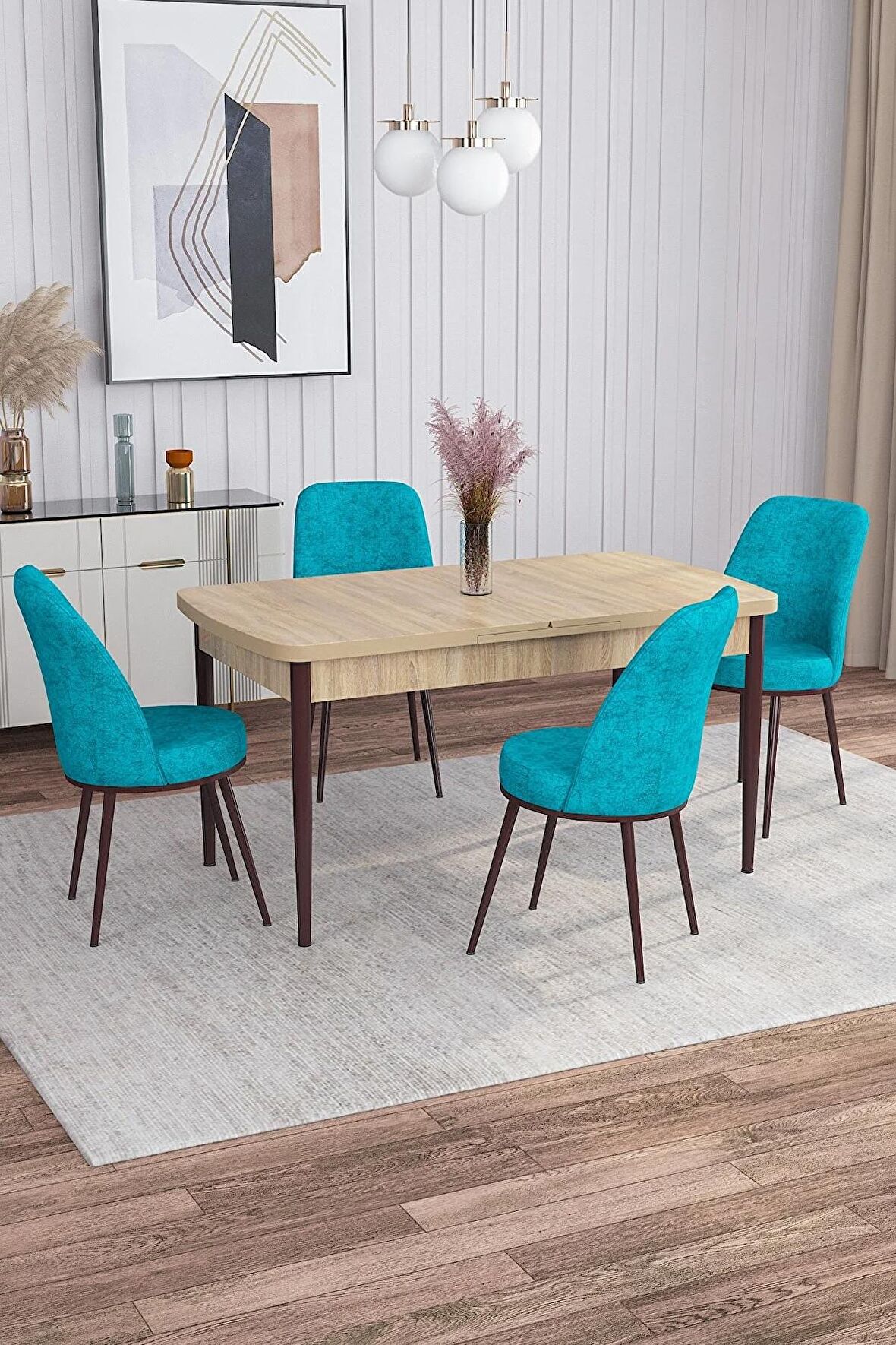 Rovena Sona Meşe 70x114 Açılabilir Suntalam Yemek Odası Takımı 4 Adet Sandalye