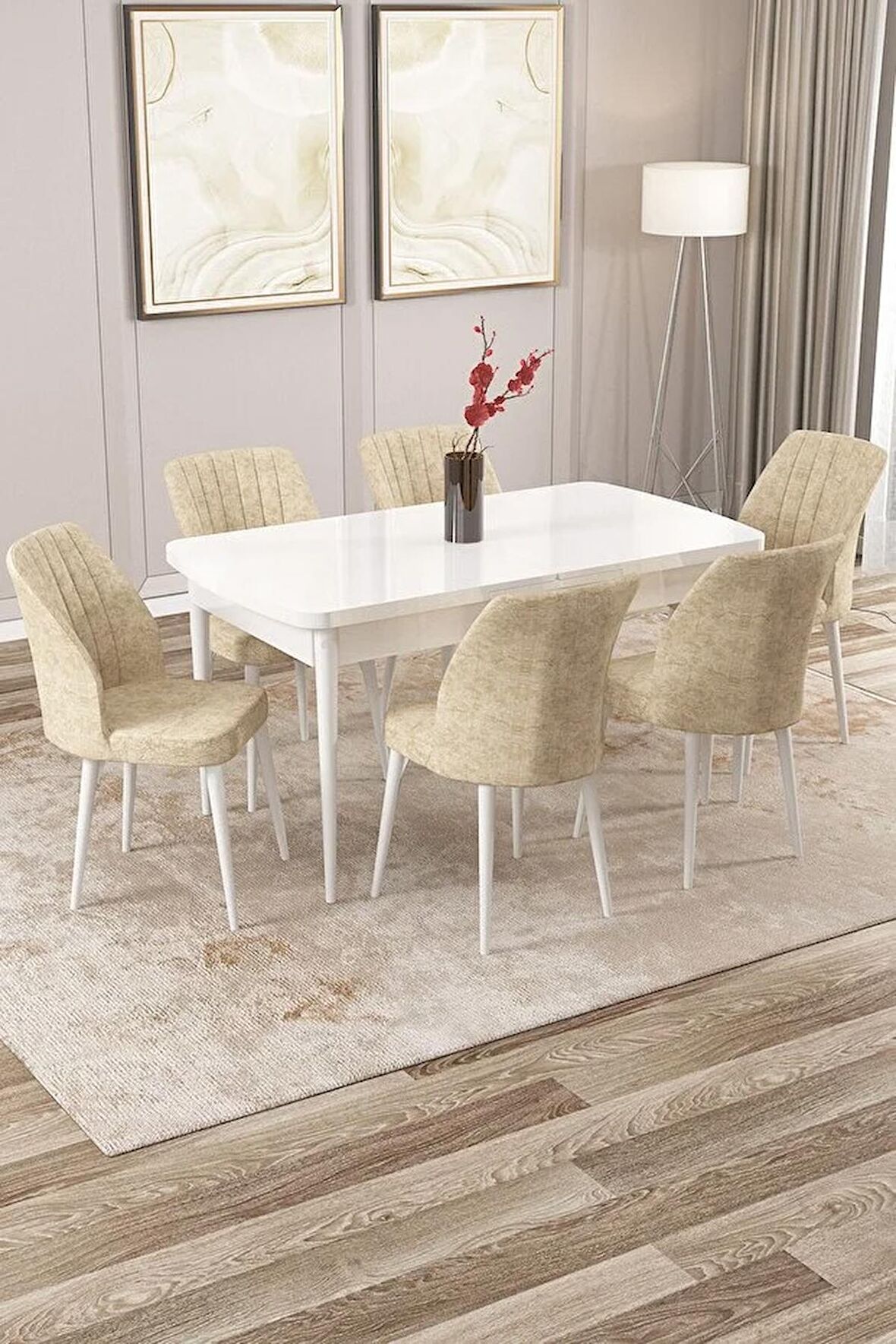 Rovena Lucca Beyaz 70x114 Açılabilir Suntalam Yemek Odası Takımı 6 Adet Sandalye