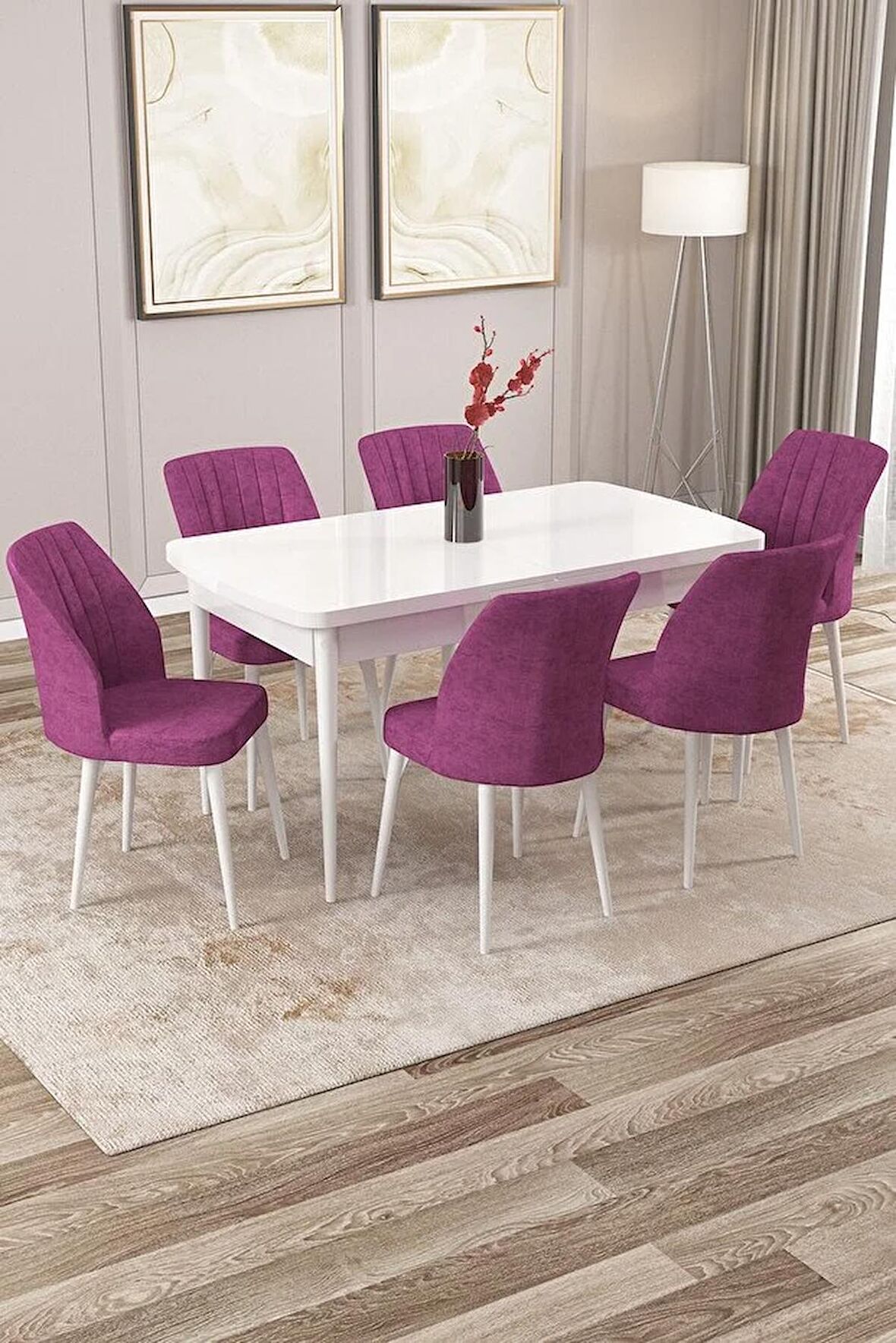 Rovena Lucca Beyaz 70x114 Açılabilir Suntalam Yemek Odası Takımı 6 Adet Sandalye