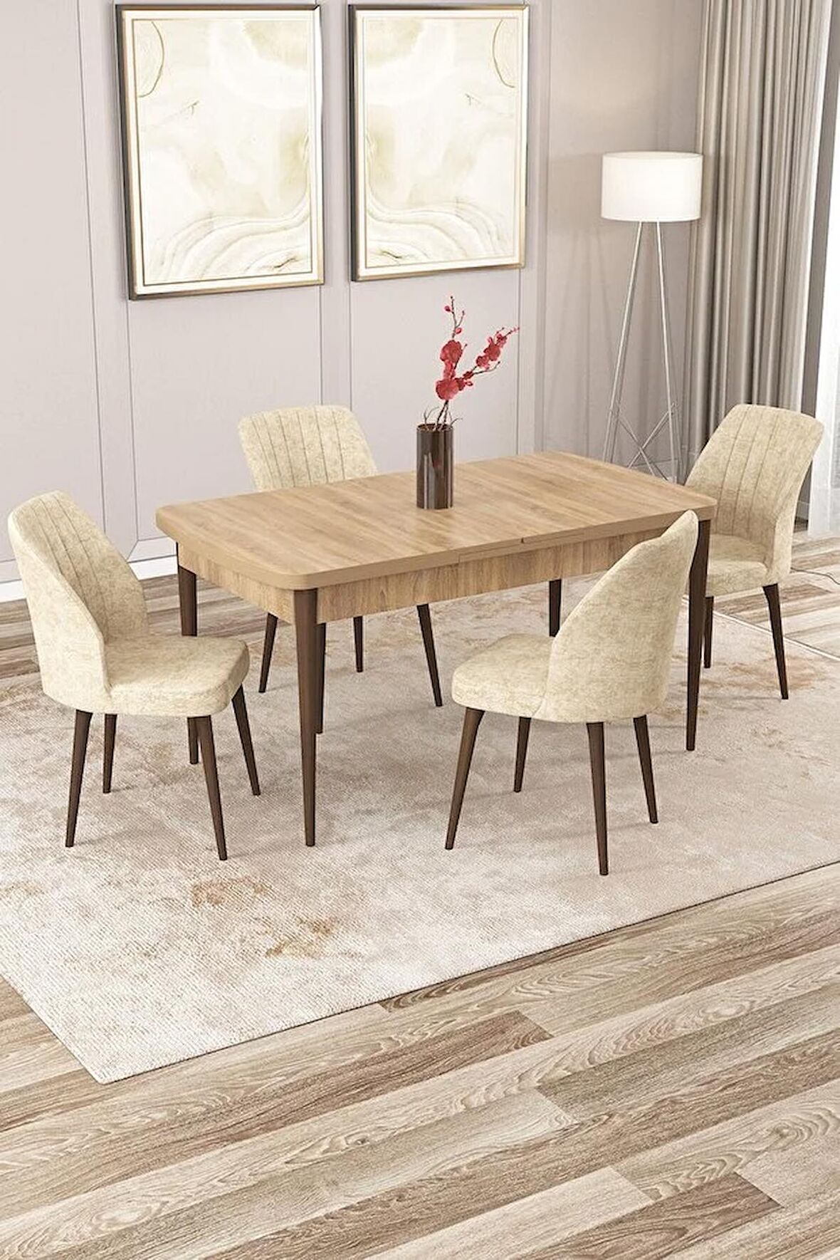 Rovena Lucca Meşe 70x114 Açılabilir Suntalam Yemek Odası Takımı 4 Adet Sandalye