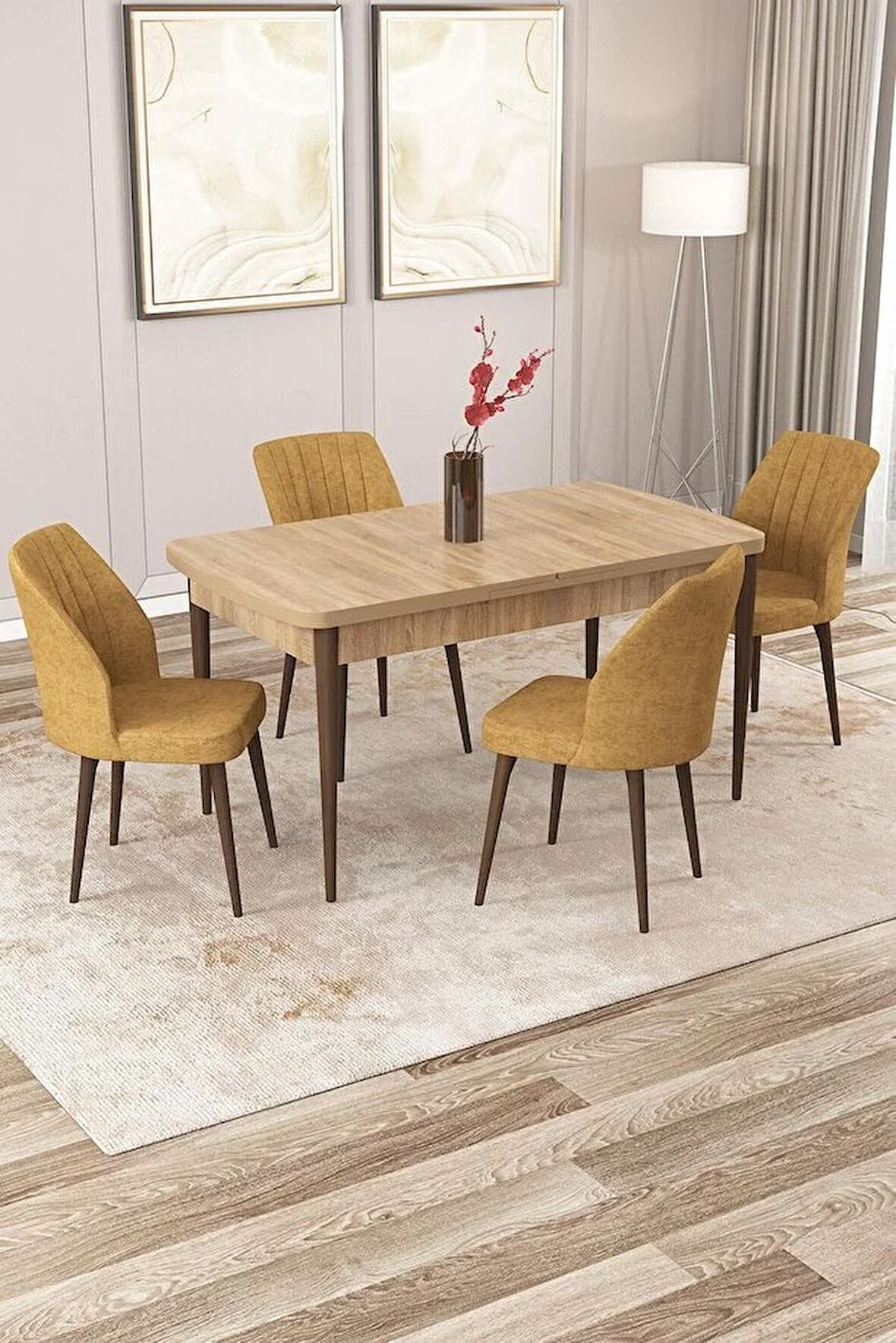 Rovena Lucca Meşe 70x114 Açılabilir Suntalam Yemek Odası Takımı 4 Adet Sandalye