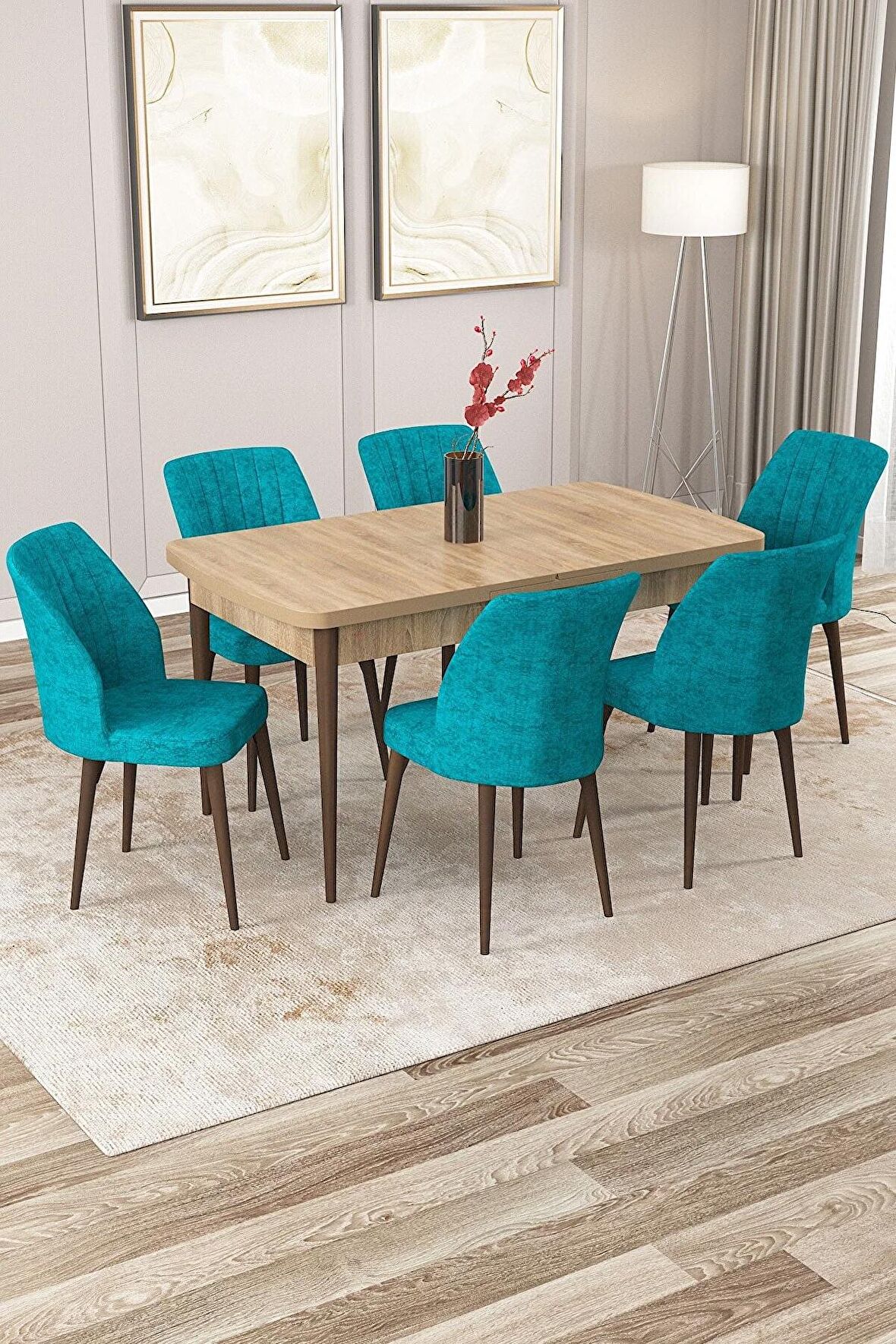 Rovena Lucca Meşe 70x114 Açılabilir Suntalam Yemek Odası Takımı 6 Adet Sandalye