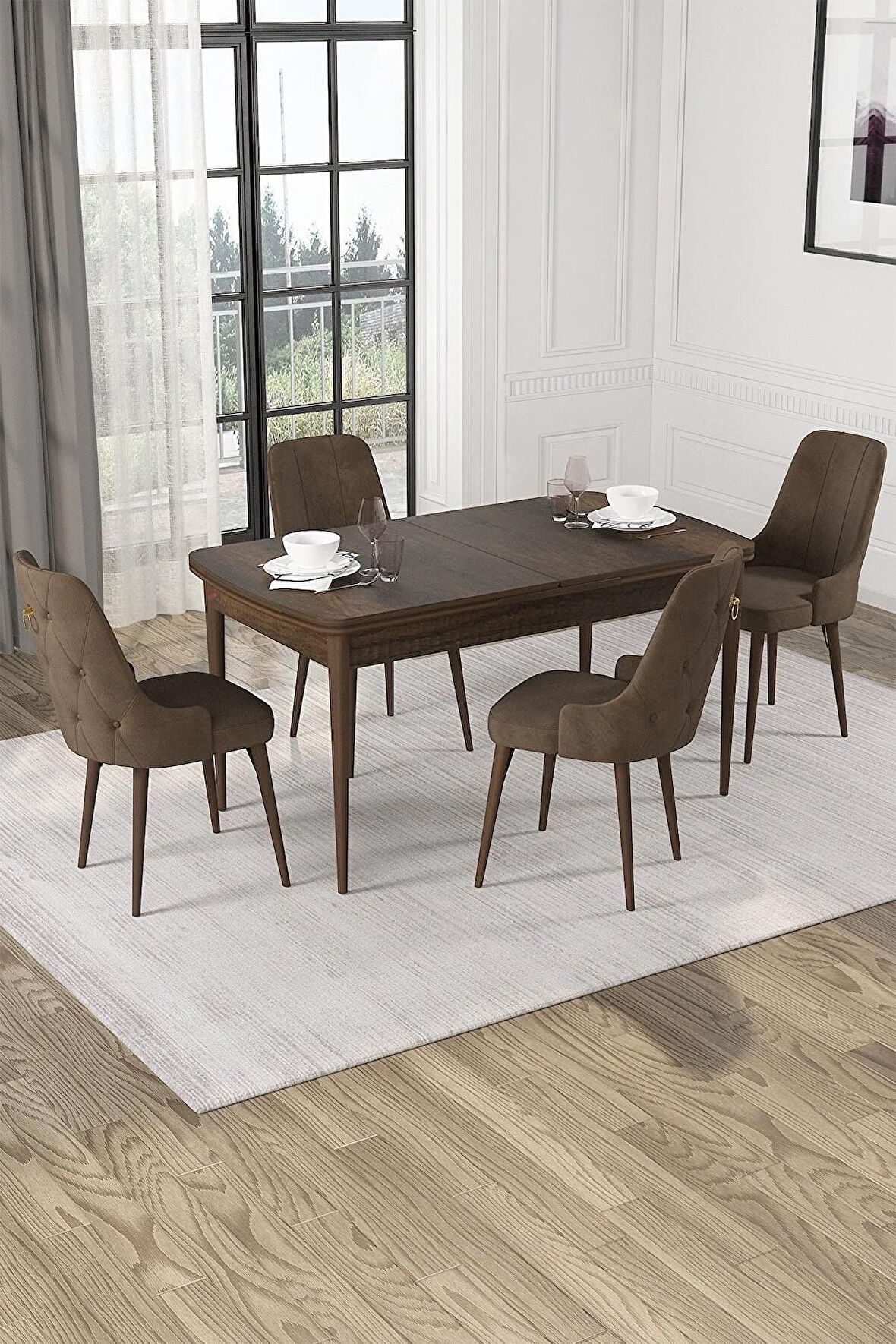 Rovena Lila Barok 70x114 Açılabilir Mdf Mutfak Masası Takımı 4 Adet Sandalye