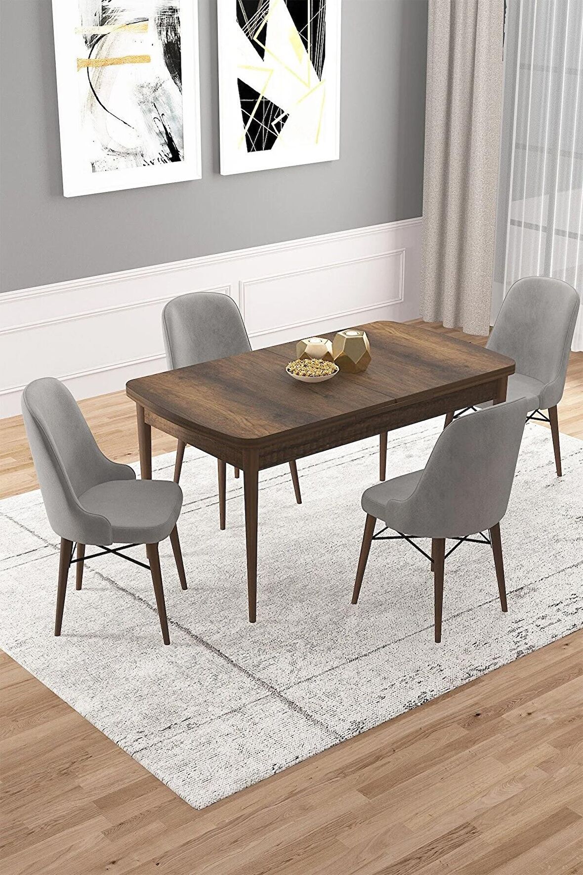 Rovena Rain Barok 70x114 Açılabilir Mdf Yemek Odası Takımı 4 Adet Sandalye