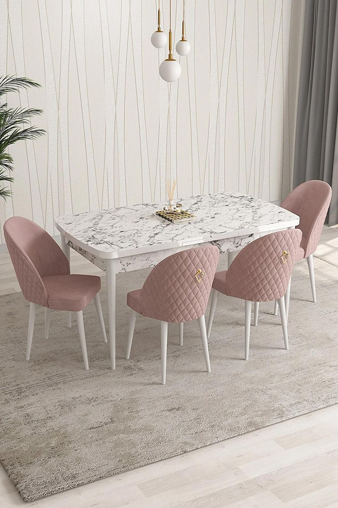 Rovena Talia Beyaz 70x114 Açılabilir Mdf Mutfak Masası Takımı 4 Adet Sandalye