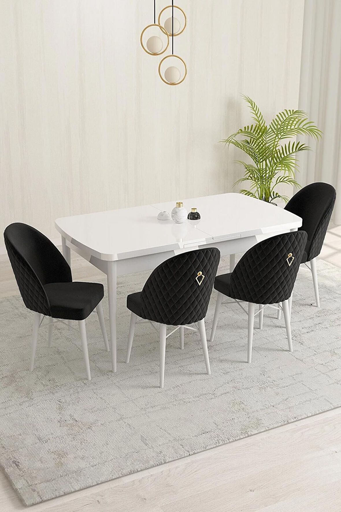 Rovena Liora Beyaz 70x114 Açılabilir Mdf Mutfak Masası Takımı 4 Adet Sandalye