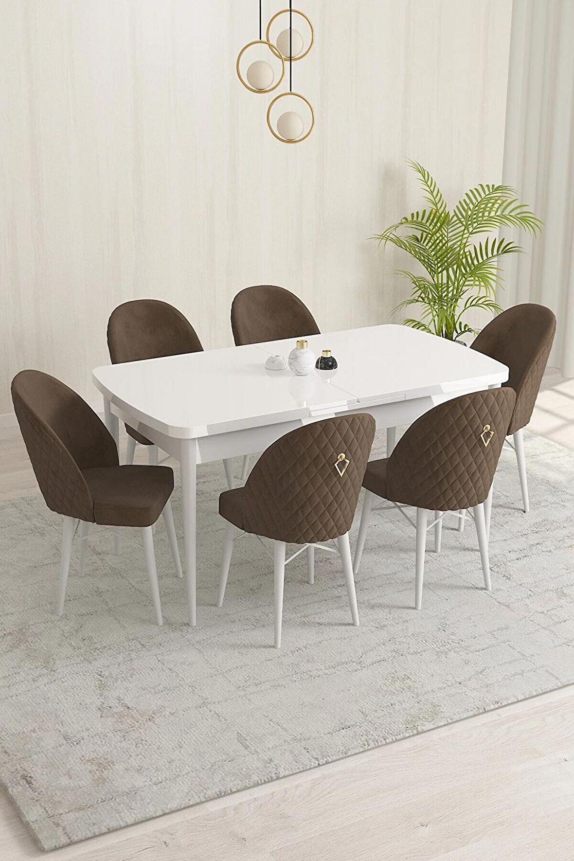 Rovena Liora Beyaz 70x114 Açılabilir Mdf Mutfak Masası Takımı 6 Adet Sandalye