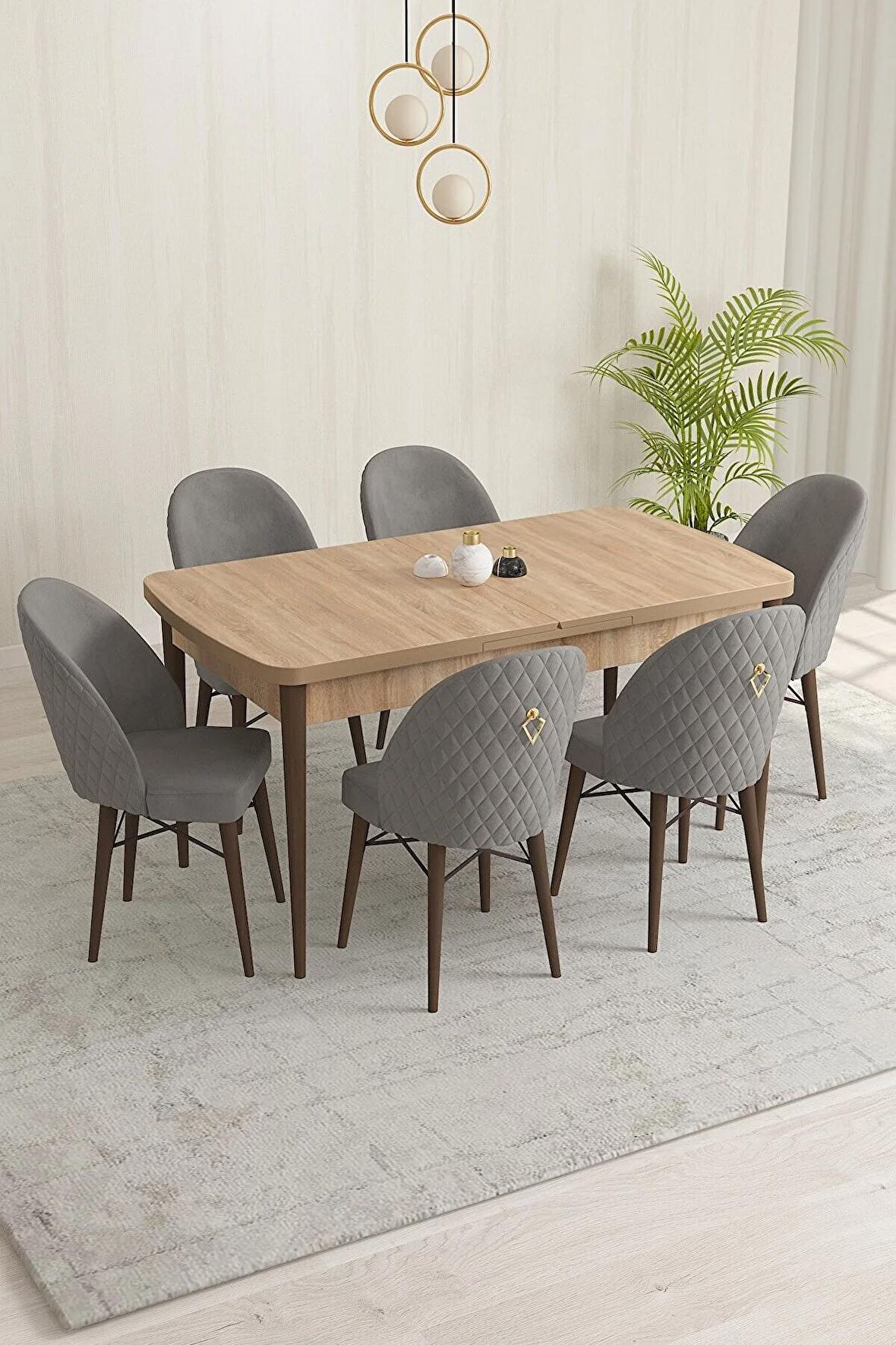 Rovena Liora Meşe 70x114 Açılabilir Mdf Mutfak Masası Takımı 6 Adet Sandalye