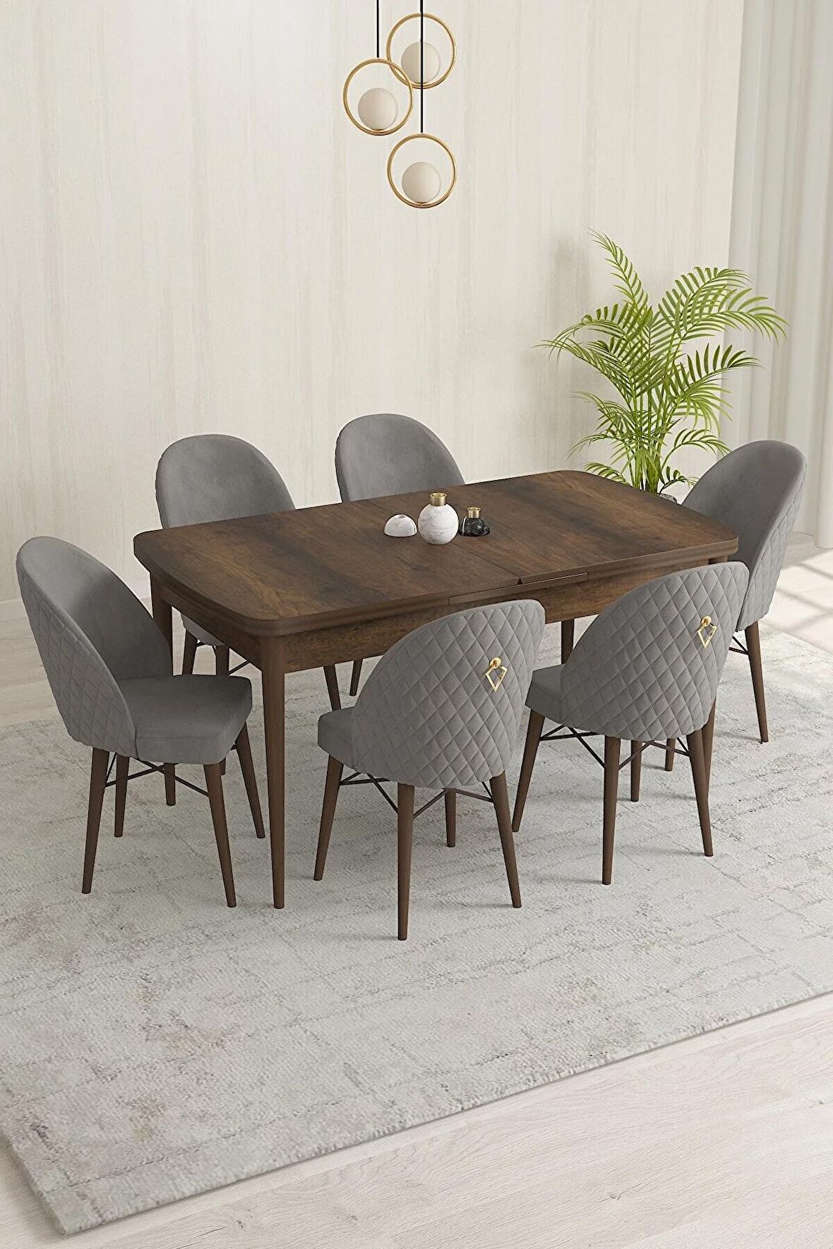 Rovena Liora Barok 70x114 Açılabilir Mdf Mutfak Masası Takımı 6 Adet Sandalye