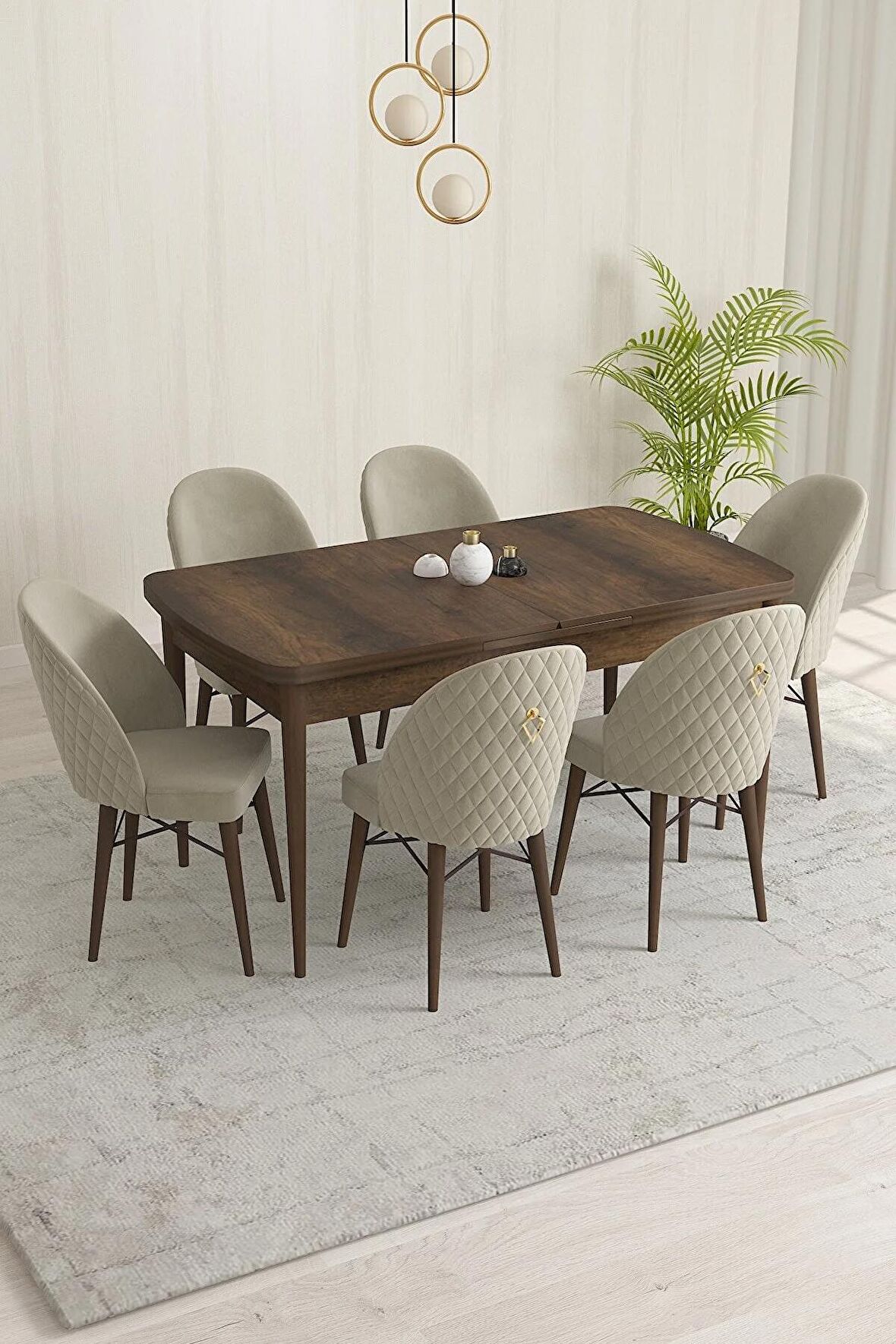 Rovena Liora Barok 70x114 Açılabilir Mdf Mutfak Masası Takımı 6 Adet Sandalye