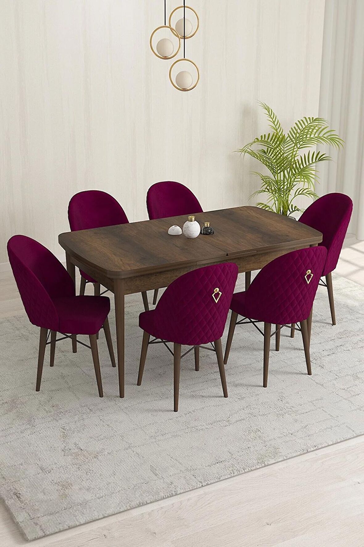 Rovena Liora Barok 70x114 Açılabilir Mdf Mutfak Masası Takımı 6 Adet Sandalye