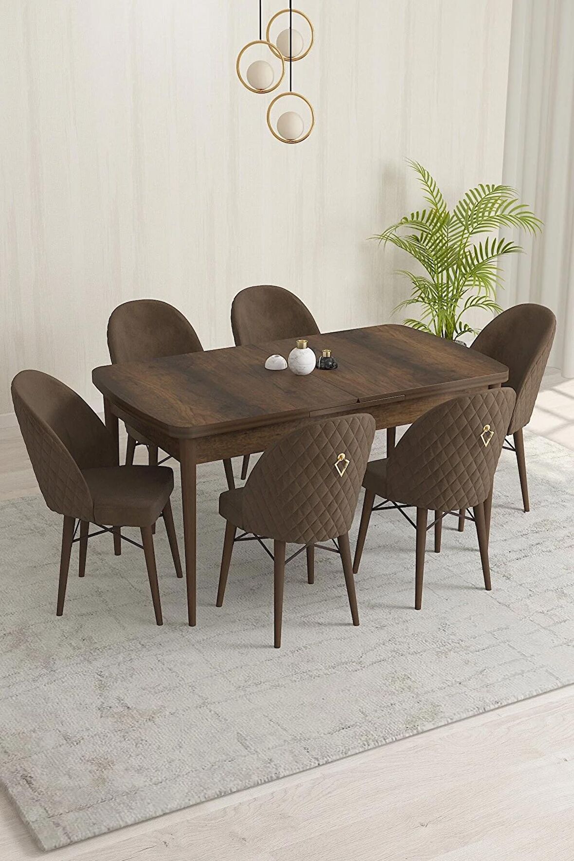 Rovena Liora Barok 70x114 Açılabilir Mdf Mutfak Masası Takımı 6 Adet Sandalye