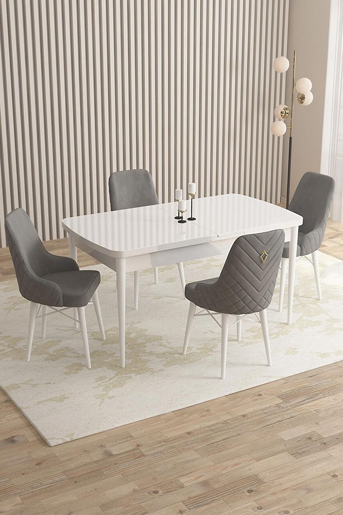 Rovena Almira Beyaz 70x114 Açılabilir Mdf Yemek Odası Takımı 4 Adet Sandalye