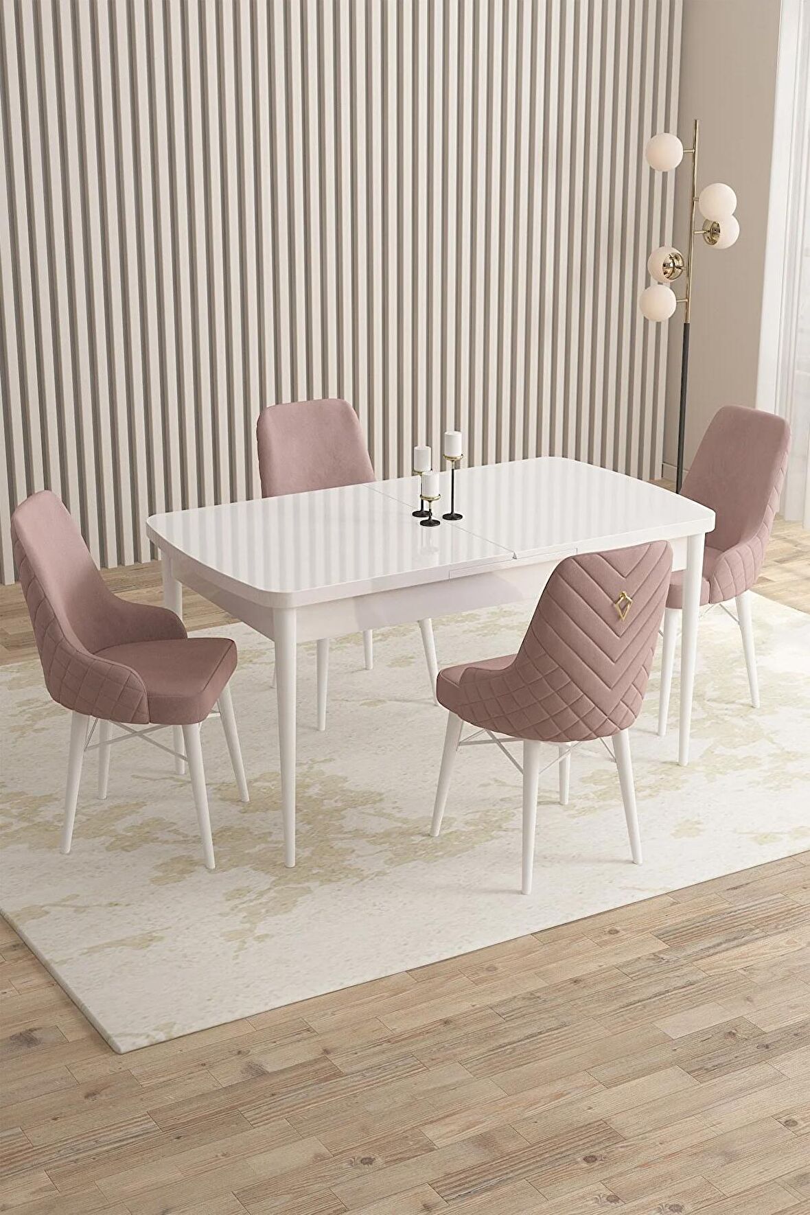Rovena Almira Beyaz 70x114 Açılabilir Mdf Yemek Odası Takımı 4 Adet Sandalye