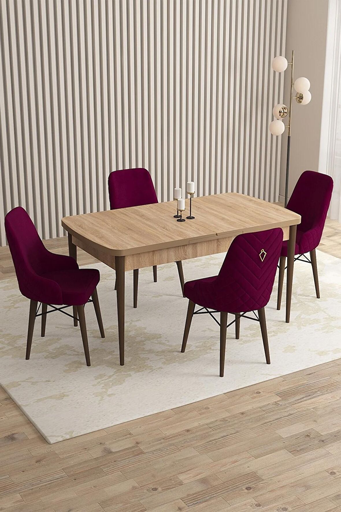 Rovena Almira Meşe 70x114 Açılabilir Mdf Yemek Odası Takımı 4 Adet Sandalye