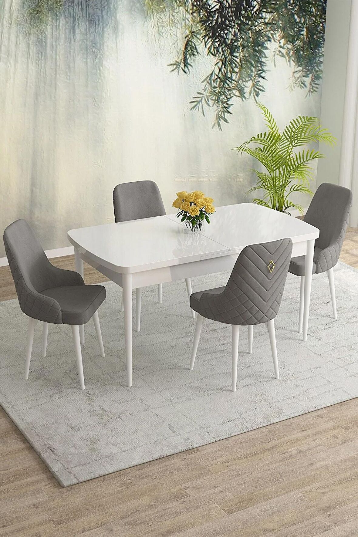 Rovena Blanca Beyaz 80x132 Açılabilir Mdf Yemek Odası Takımı 4 Adet Sandalye