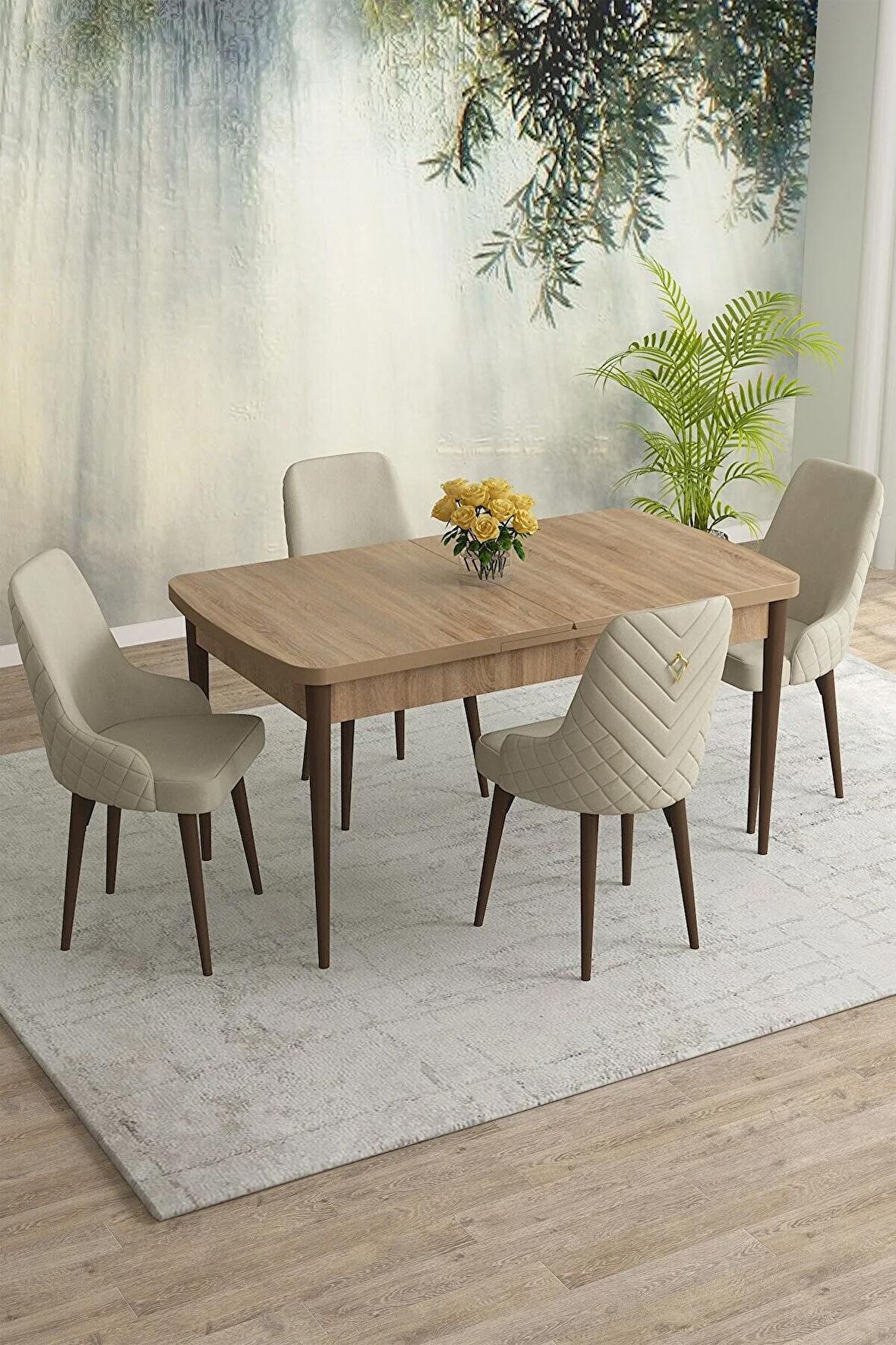 Rovena Blanca Meşe 80x132 Açılabilir Mdf Yemek Odası Takımı 4 Adet Sandalye