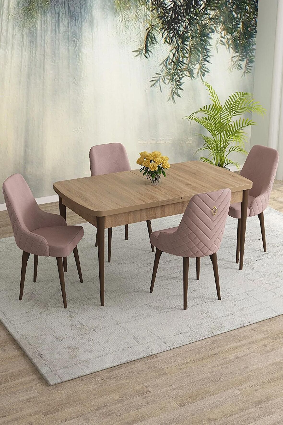 Rovena Blanca Meşe 80x132 Açılabilir Mdf Yemek Odası Takımı 4 Adet Sandalye